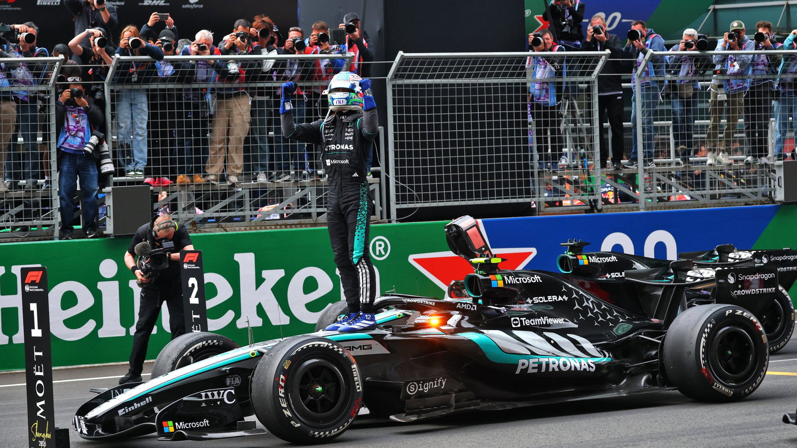 Kimi Antonelli celebrates his maiden F1 win