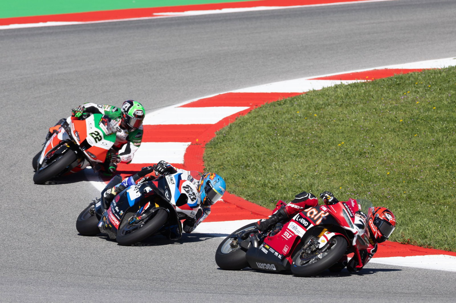 Iker Lecuona leads Miguel Oliveira and Alex Lowes, 2026 Portuguese WorldSBK. Credit: Gold and Goose.