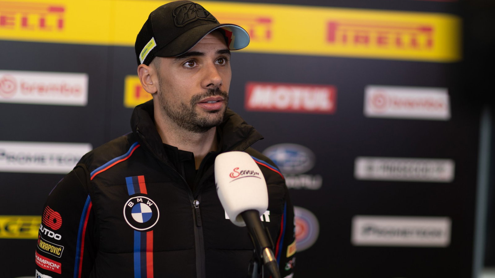 Miguel Oliveira speaking to German TV on Thursday at the 2026 Dutch WorldSBK. Credit: Gold and Goose.