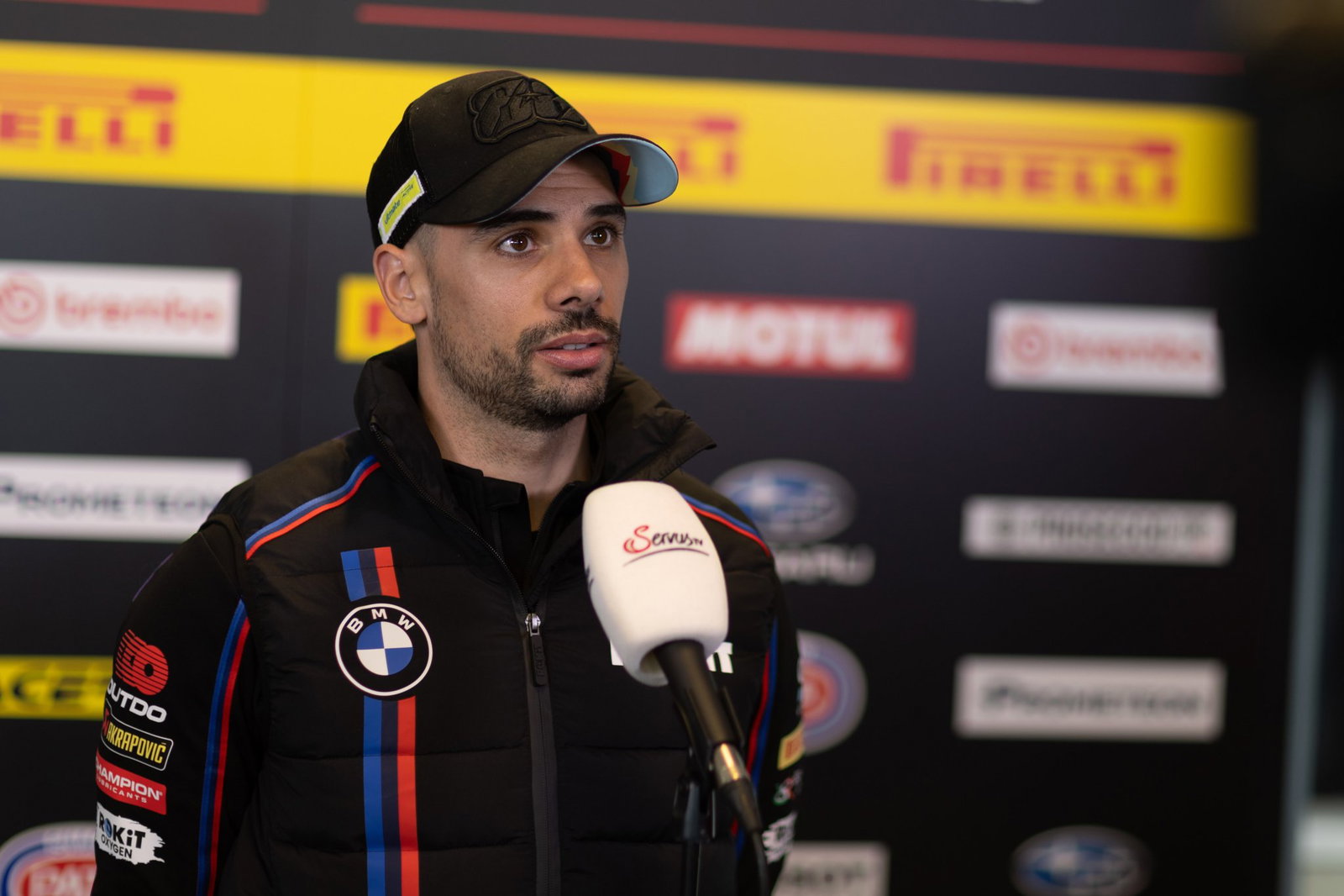 Miguel Oliveira speaking to German TV on Thursday at the 2026 Dutch WorldSBK. Credit: Gold and Goose.