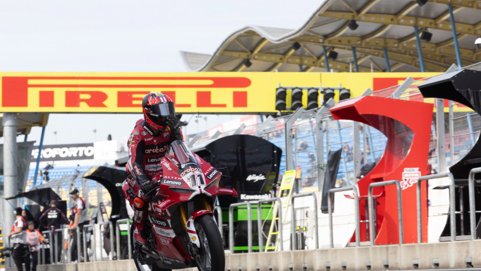 Nicolo Bulega, 2026 Dutch WorldSBK, leaving pit box. Credit: Gold and Goose.