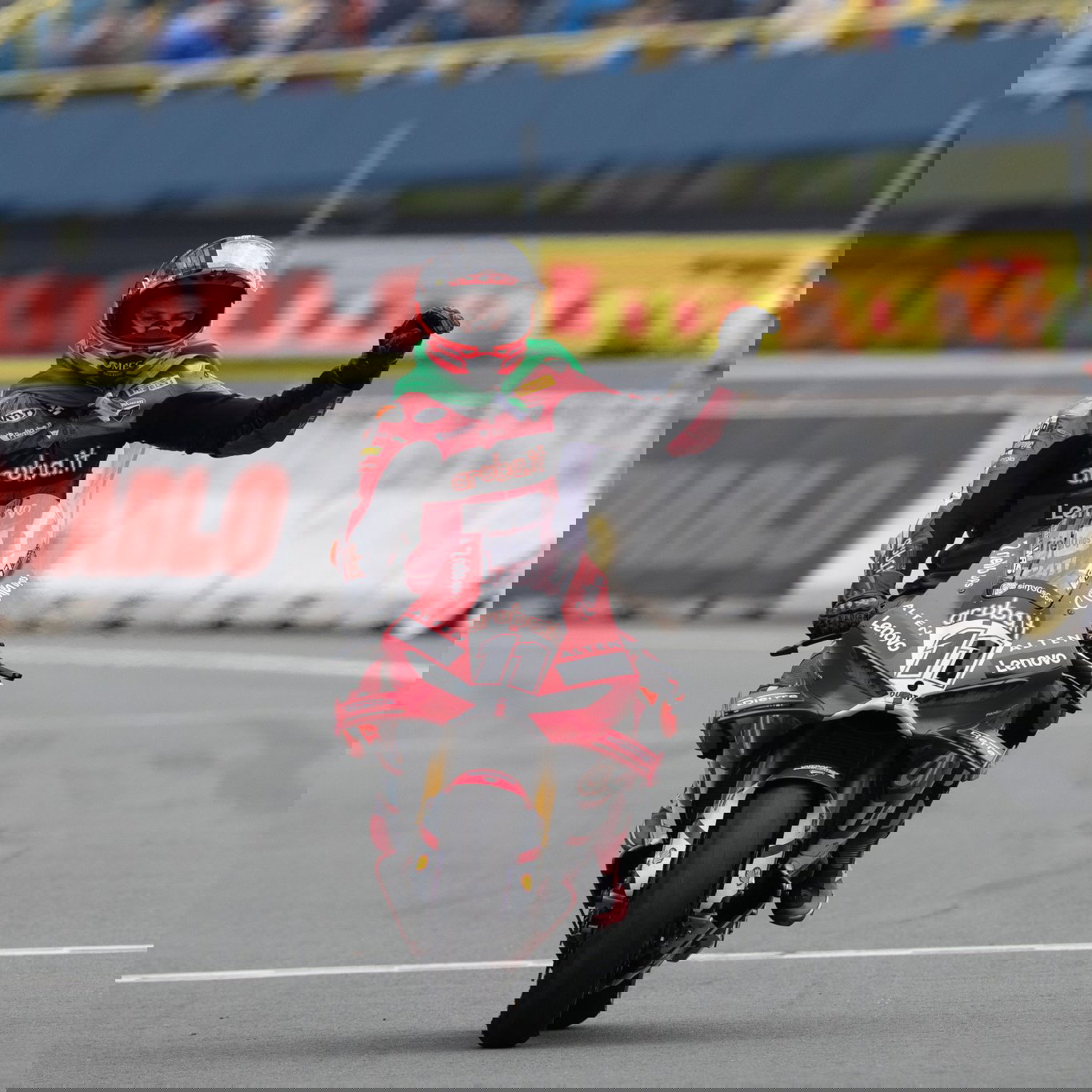 Nicolo Bulega celebrates after winning 2026 Dutch WorldSBK Superpole Race. Credit: Gold and Goose.