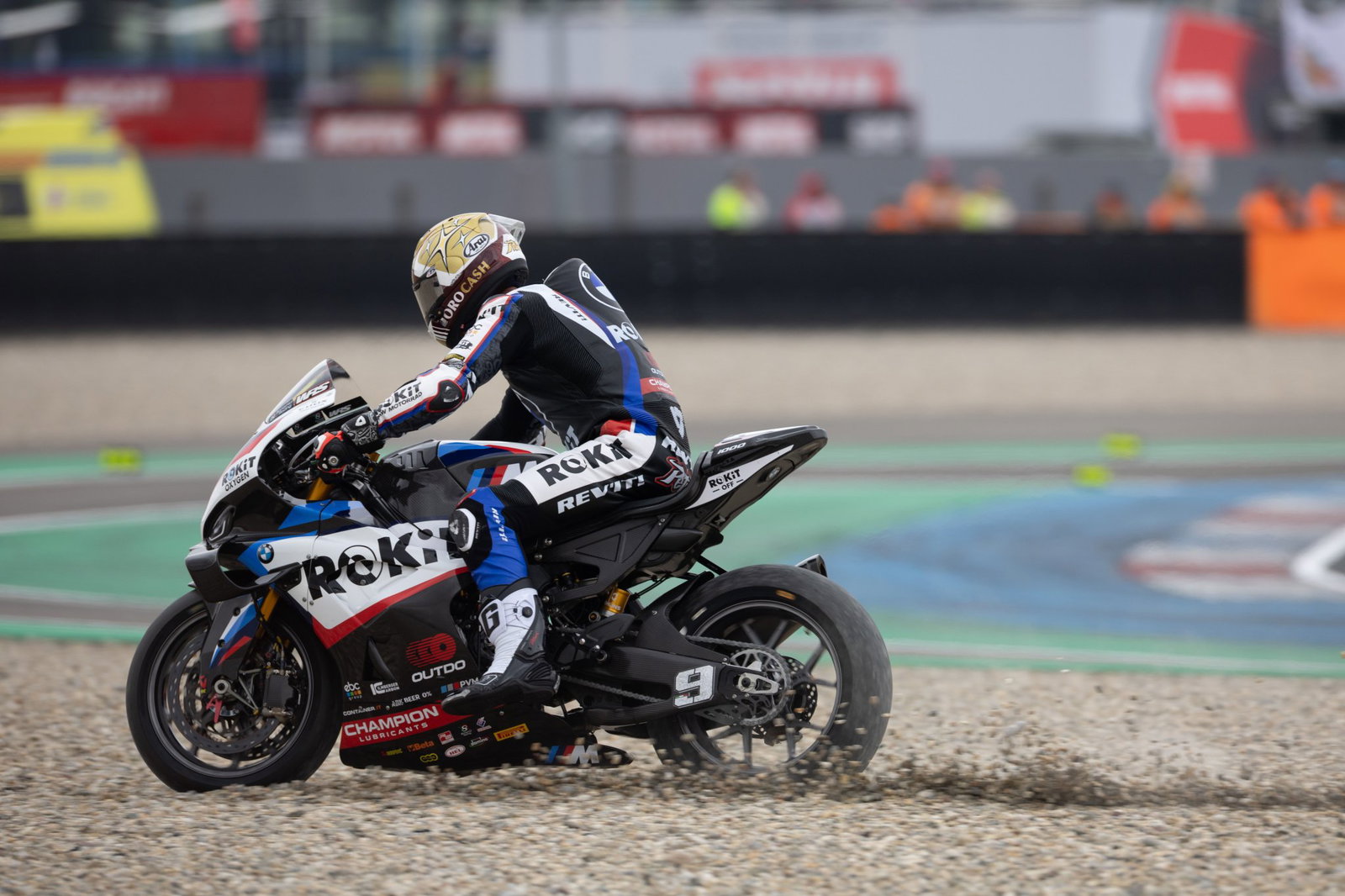 Danilo Petrucci runs into the gravel, 2026 Dutch WorldSBK Race 1. Credit: Gold and Goose.