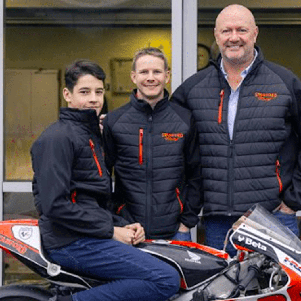 Henry McCartney, Danny Webb, Kevin Stanford with 2026 Stanford Racing Honda. Credit: Stanford Racing.