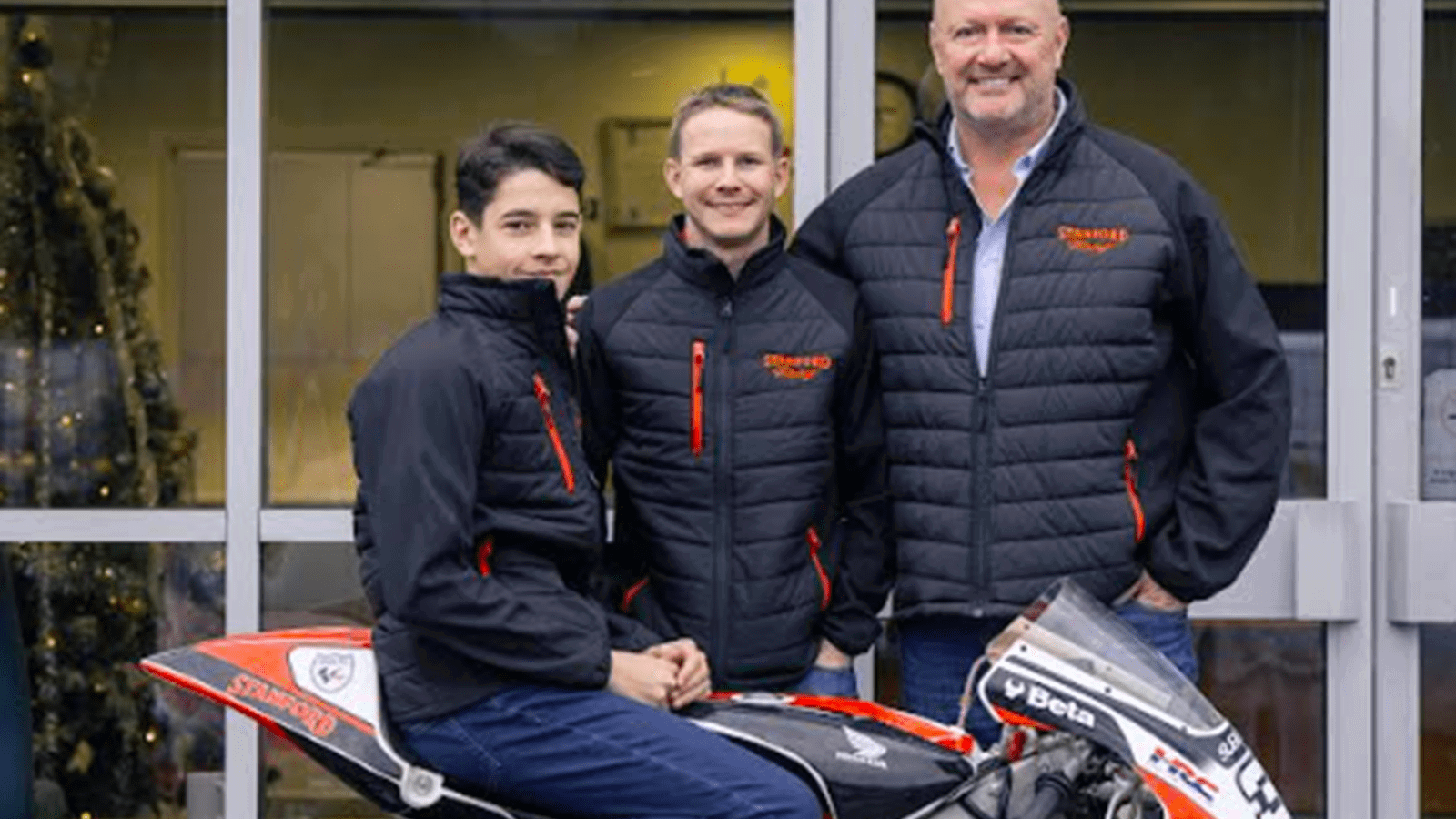 Henry McCartney, Danny Webb, Kevin Stanford with 2026 Stanford Racing Honda. Credit: Stanford Racing.