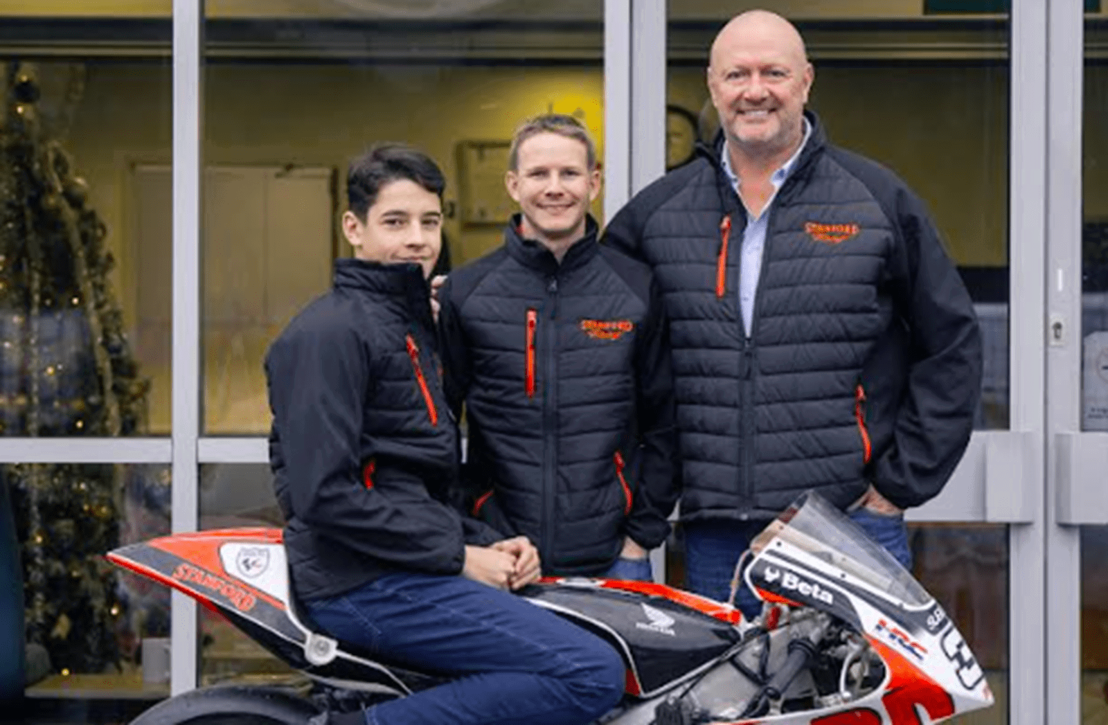 Henry McCartney, Danny Webb, Kevin Stanford with 2026 Stanford Racing Honda. Credit: Stanford Racing.