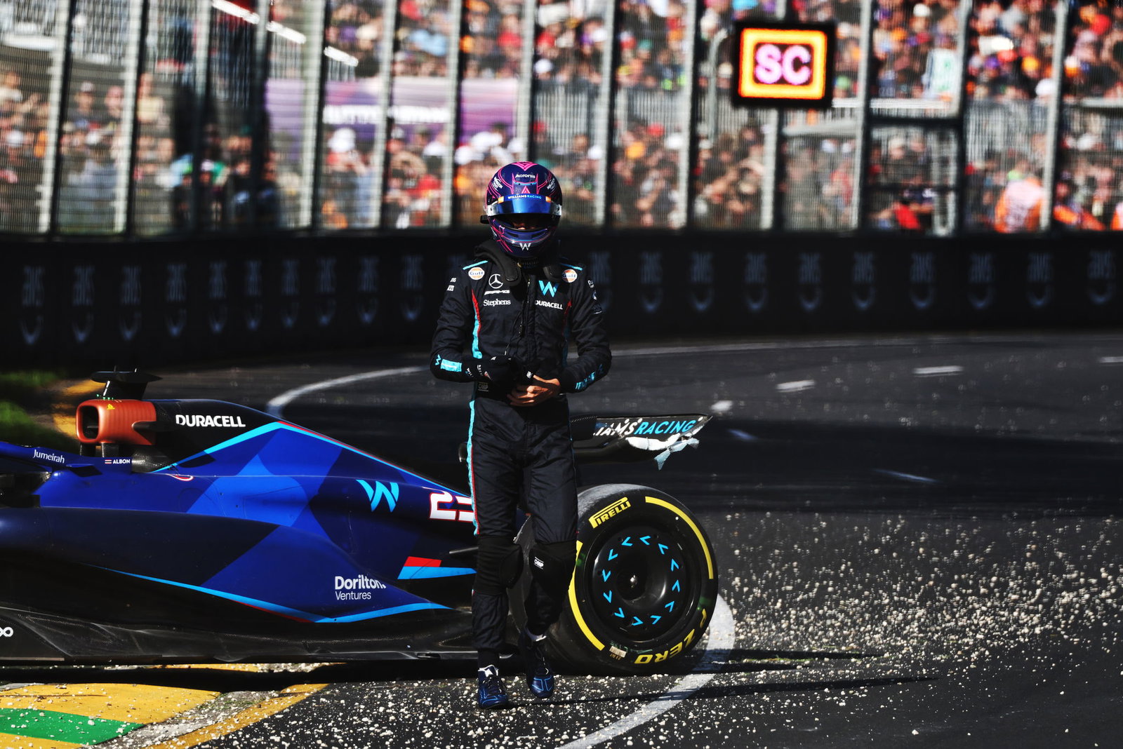 George Russell retires from F1 Australian GP with fiery engine issue 