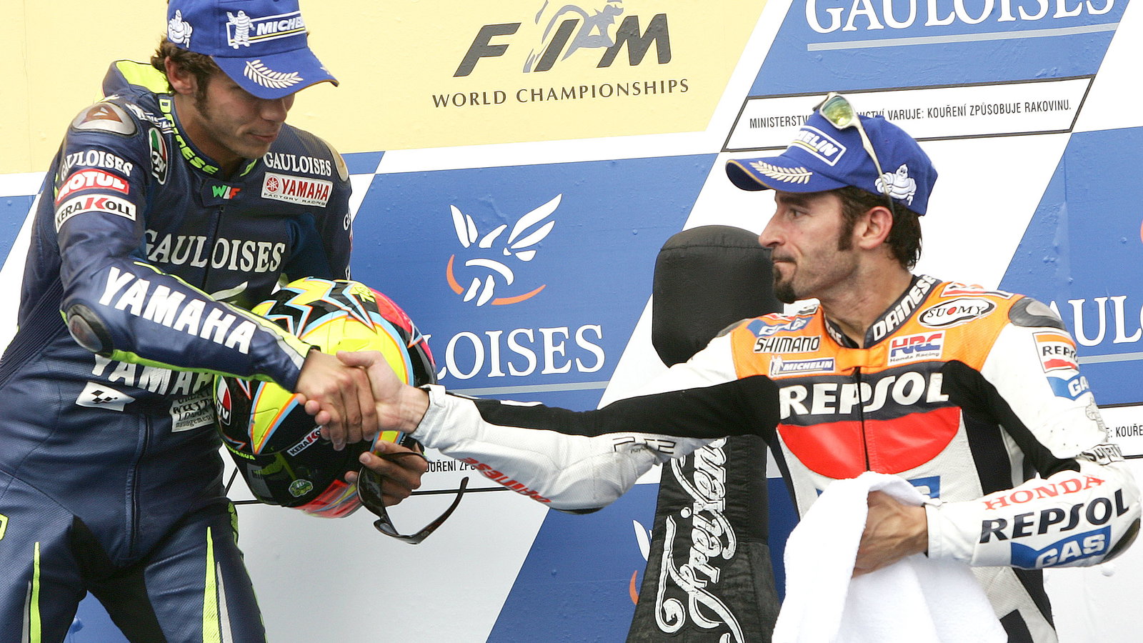 Rossi 1st and Biaggi 3rd, Czech MotoGP Race, 2005