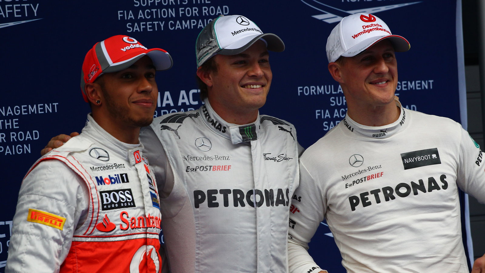 14.02.2012 - Qualifying, Pole Position Nico Rosberg (GER) Mercedes AMG F1 W03, 2nd Place Lewis Hamil