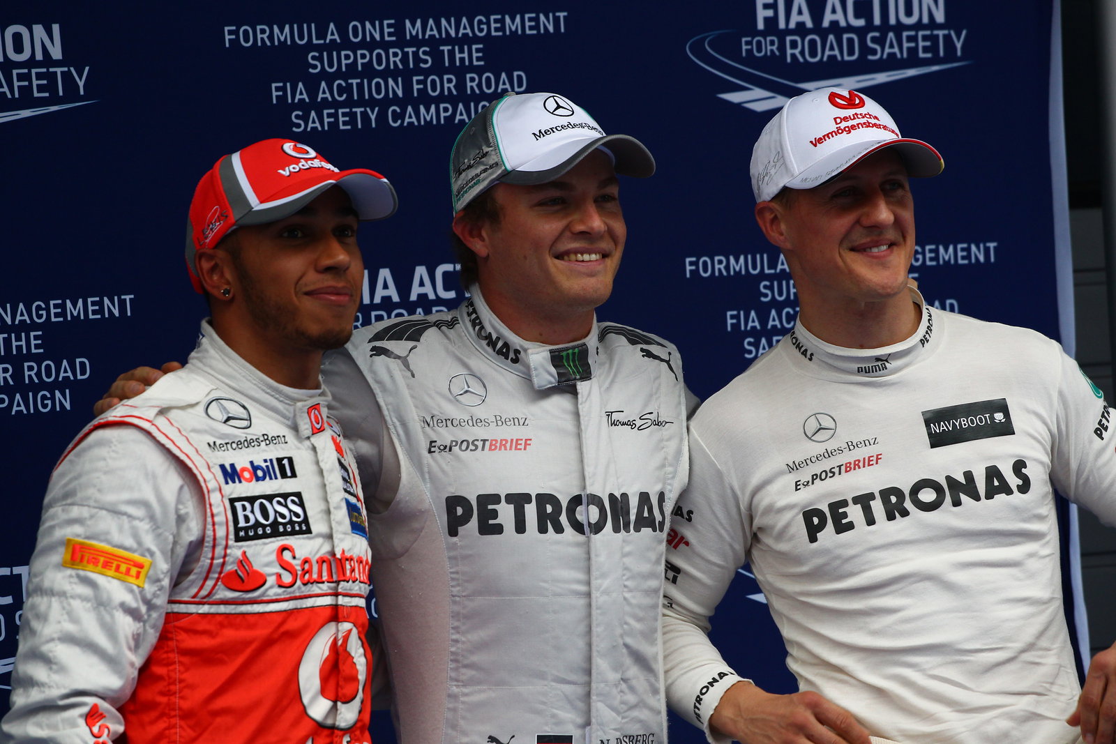 14.02.2012 - Qualifying, Pole Position Nico Rosberg (GER) Mercedes AMG F1 W03, 2nd Place Lewis Hamil