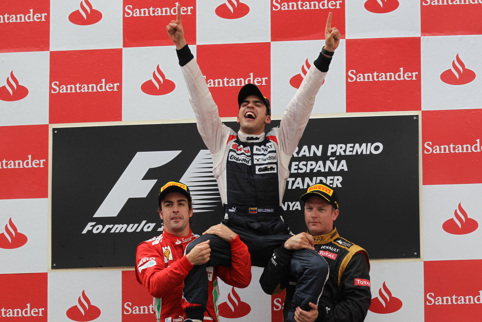 13.05.2012- Race, Pastor Maldonado (VEN) Williams F1 Team FW34 race winner, 2nd position and 3rd pos