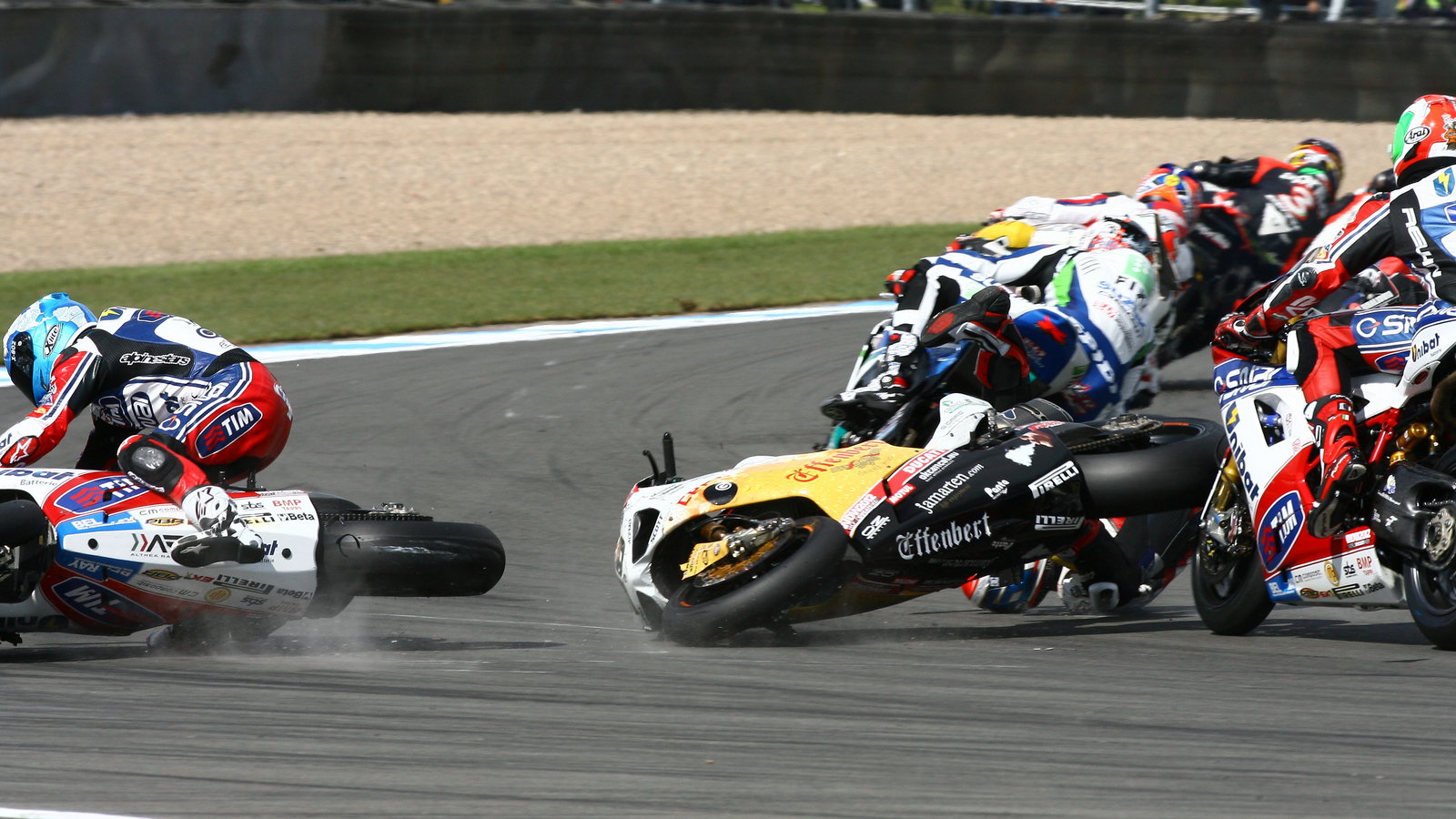 Checa and Smrz crash, Race 2, Donington WSBK 2012