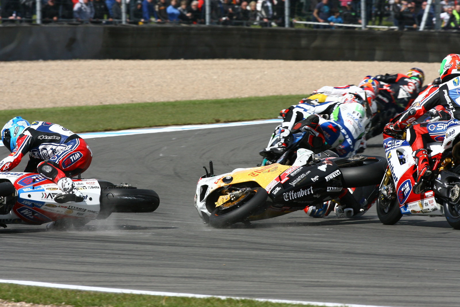 Checa and Smrz crash, Race 2, Donington WSBK 2012