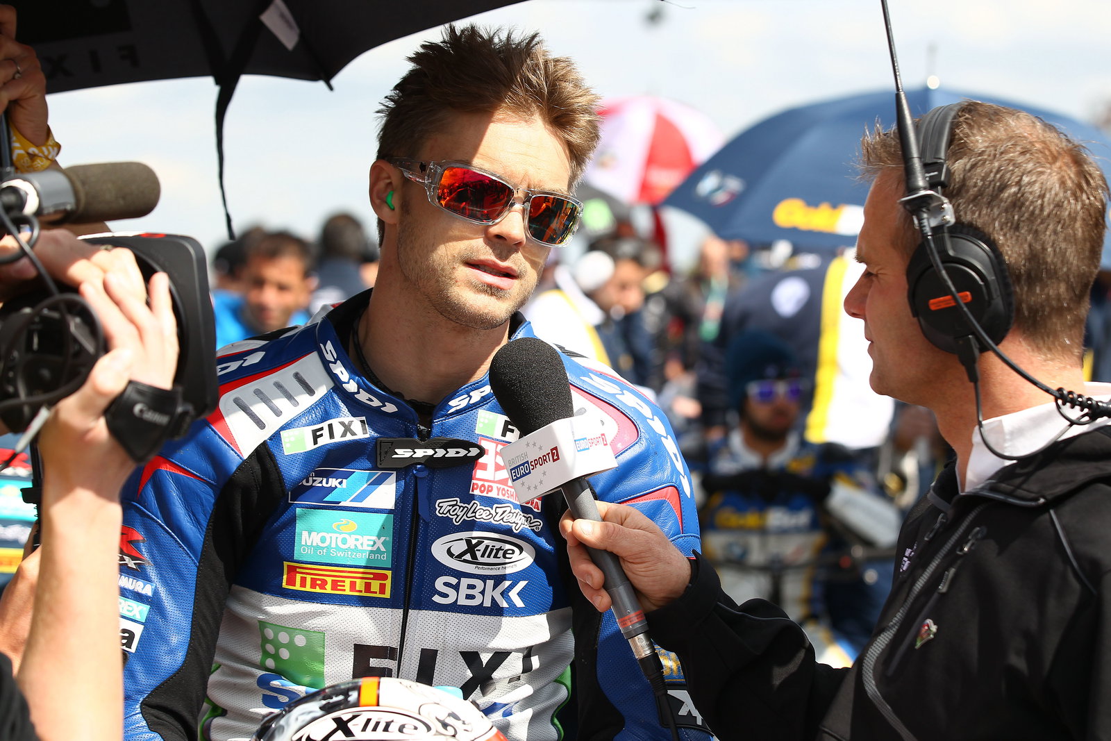 Whitham interviewing Camier for TV, Race 2, Donington WSBK 2012