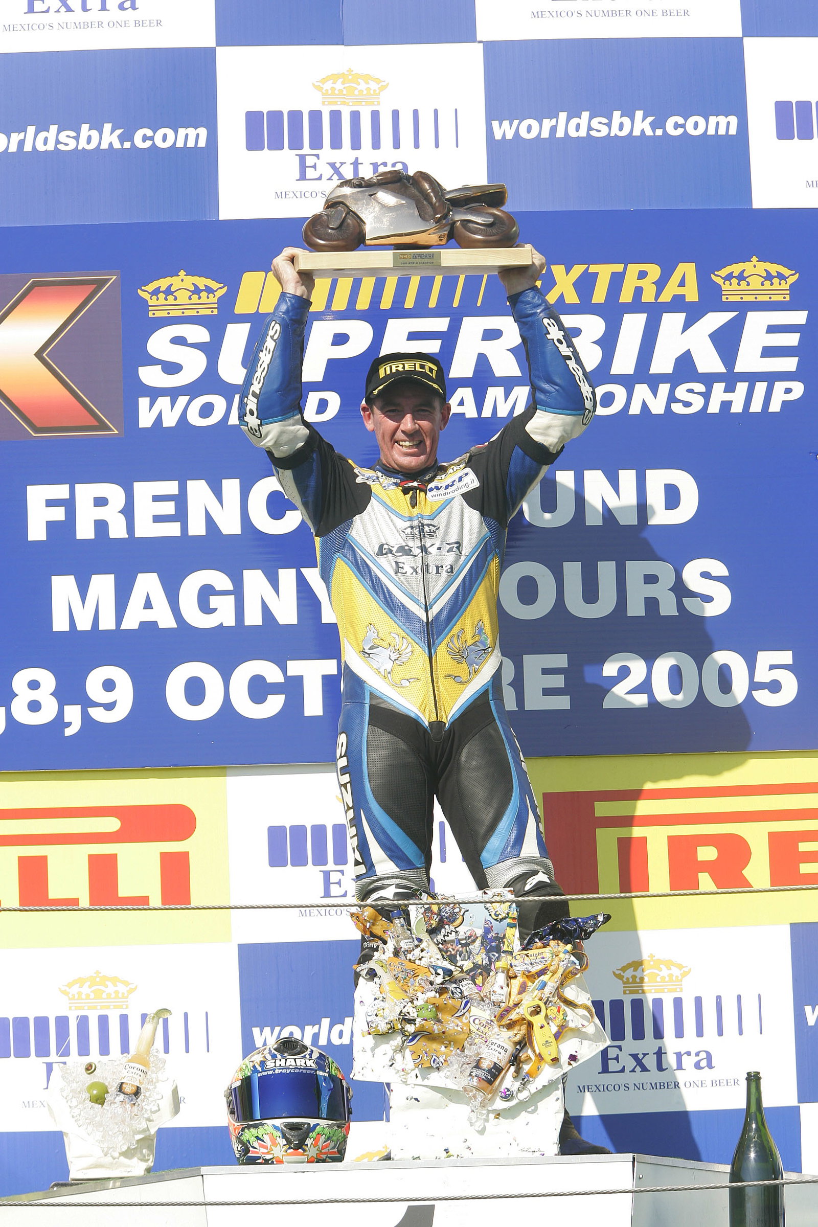 Corser With World Championship Trophy, Magny Cours WSBK Race 1, 2005