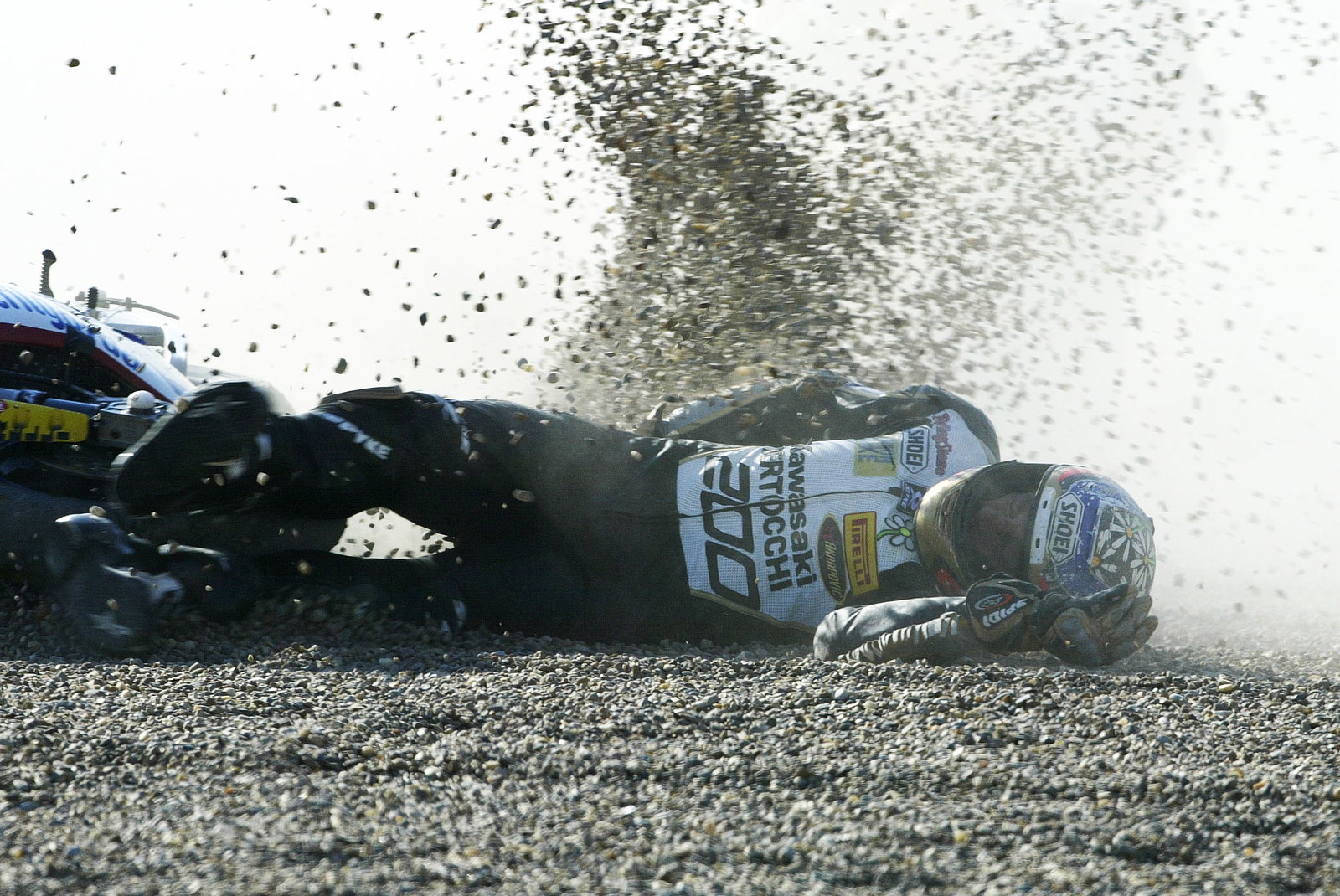 Bussei hits deck in turn one crash, Magny Cours WSBK Race 2 Part 1, 2005