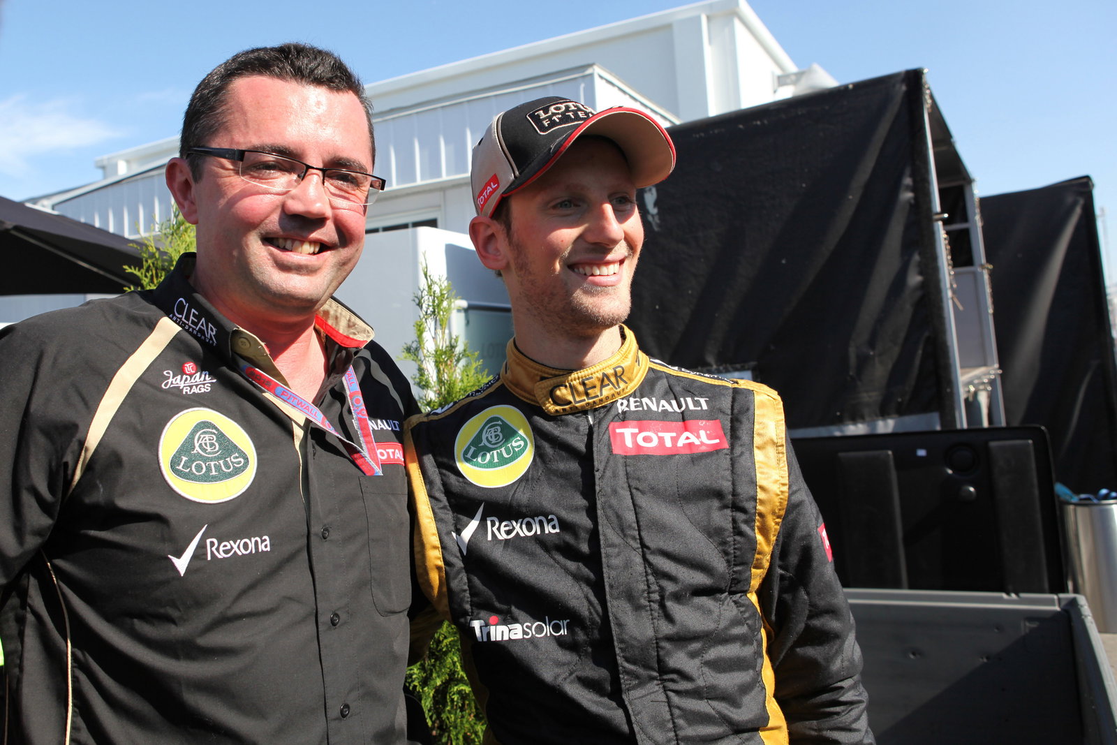 10.06.2012- Race, Celebration, Eric Boullier (FRA), Team Manager, Lotus F1 Team and 2nd position Rom