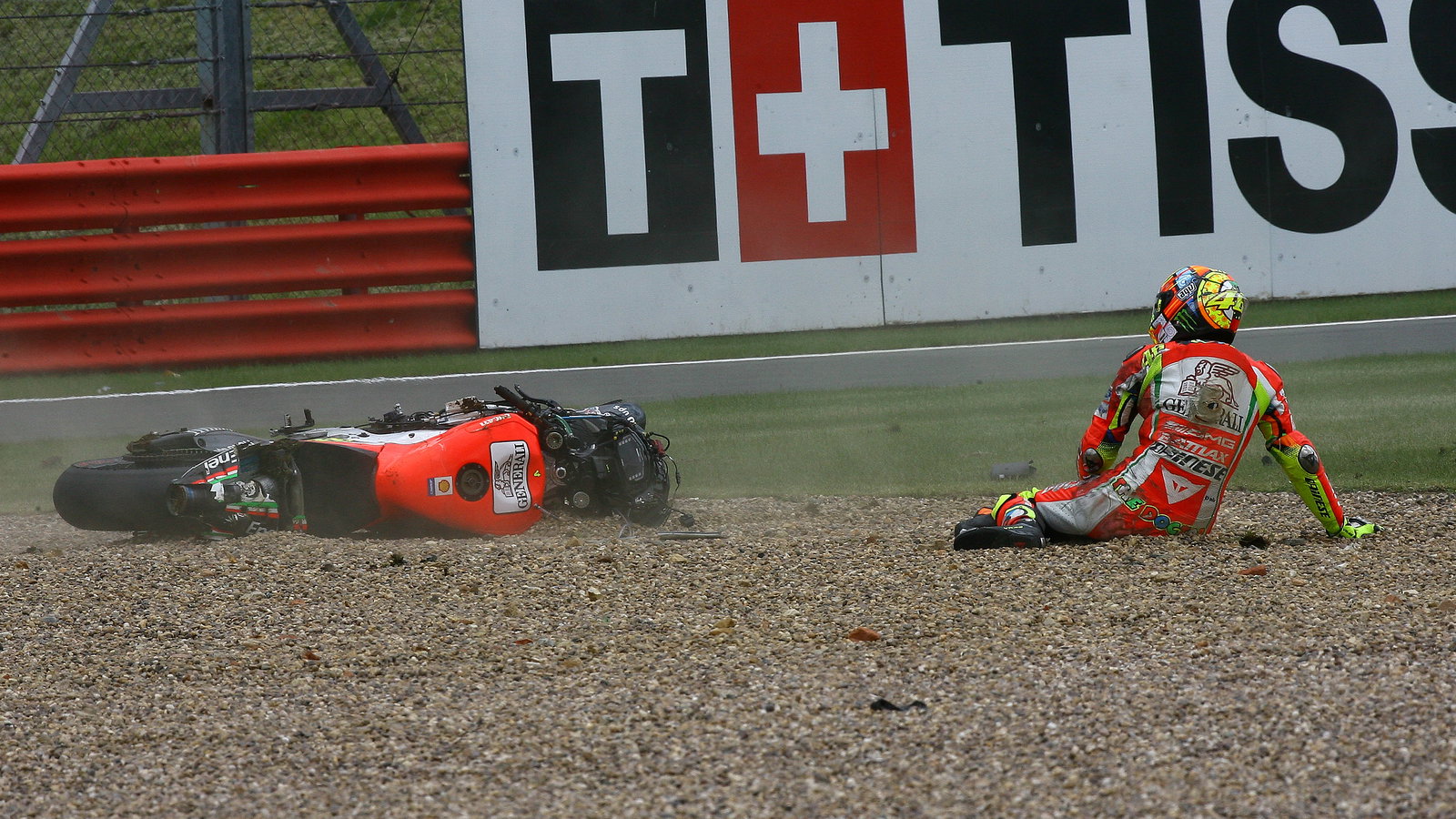 Rossi after crashing, British MotoGP 2012