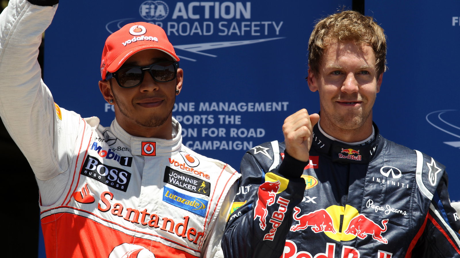 23.06.2012- Qualifying, Sebastian Vettel (GER) Red Bull Racing RB8 pole position and Lewis Hamilton