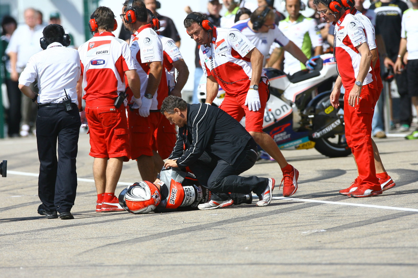 Pasini crashes in pitlane, MotoGP, German MotoGP 2012