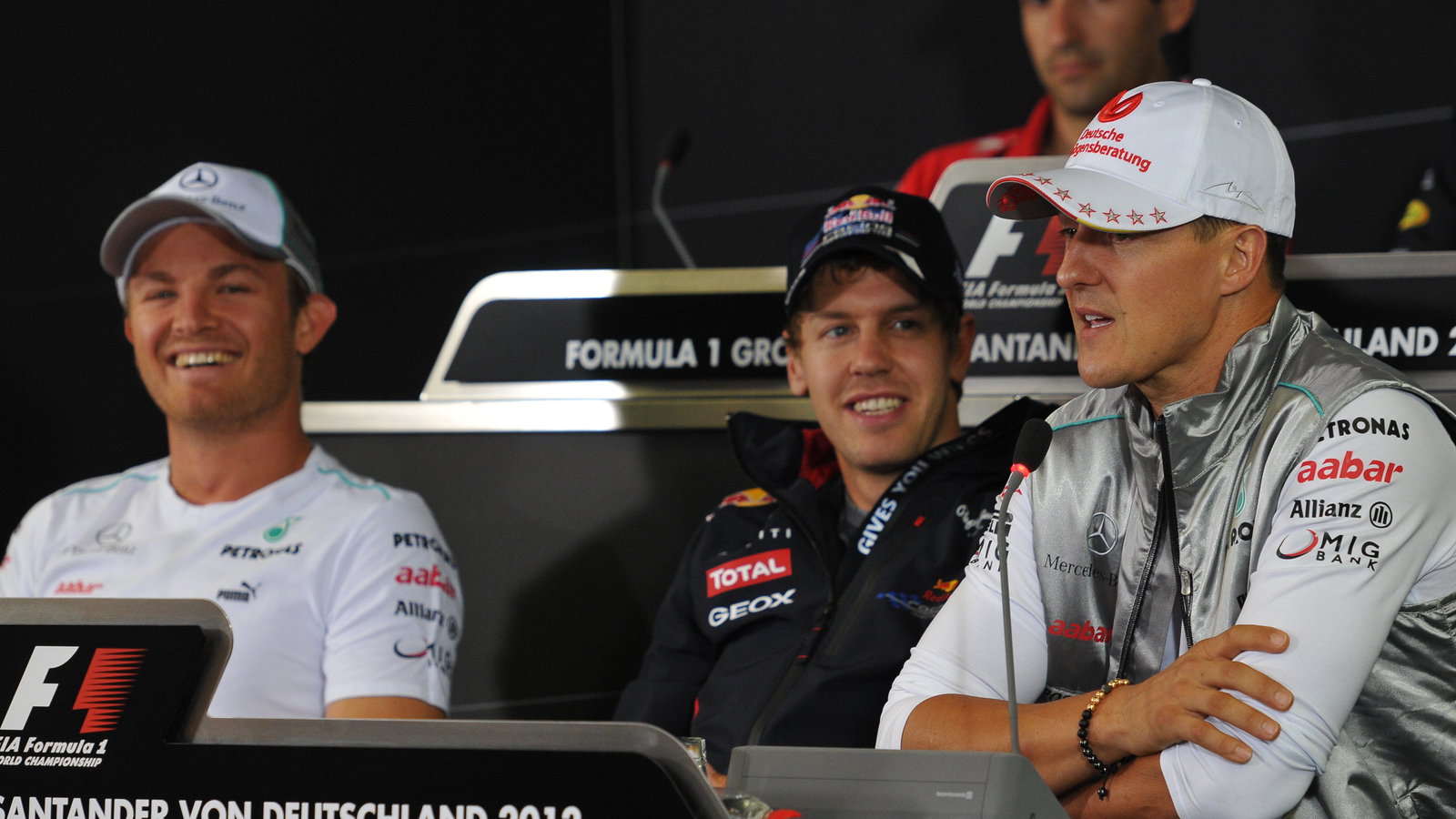 19.07.2012 - Press Conference, Michael Schumacher (GER) Mercedes AMG F1 W03 with Sebastian Vettel (G