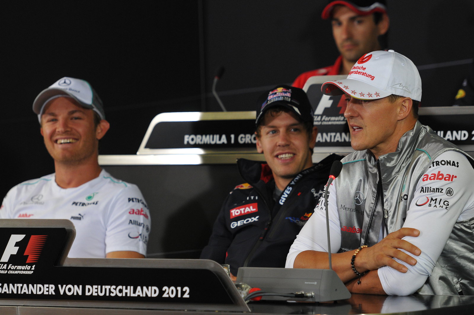 19.07.2012 - Press Conference, Michael Schumacher (GER) Mercedes AMG F1 W03 with Sebastian Vettel (G