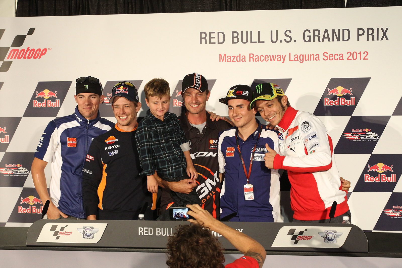 Spies, Stoner, Edwards wth his son, Lorenzo, Rossi,USA MotoGP 2012