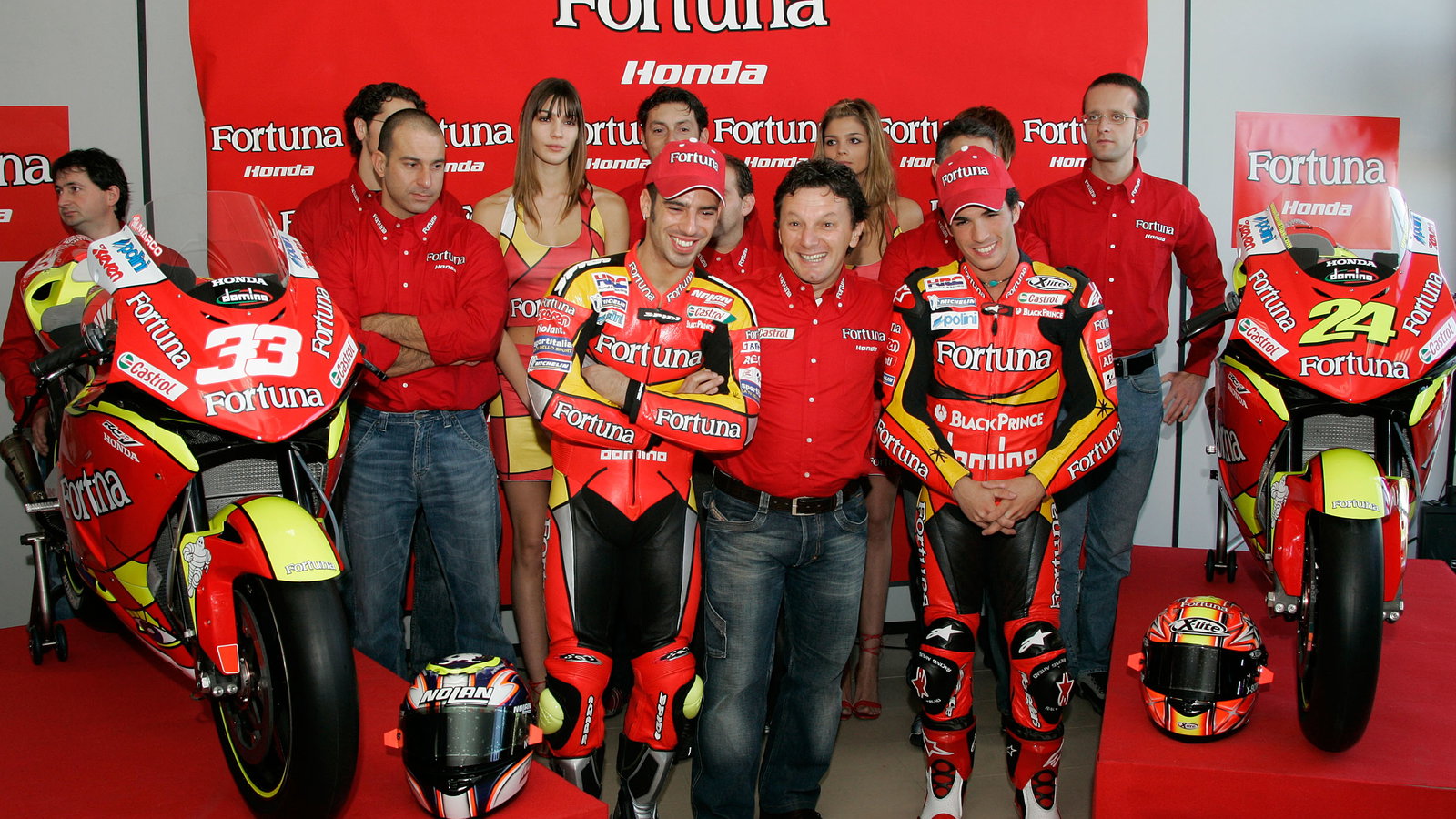 Melandri, Gresini, Elias at Fortuna Honda launch, Valencia MotoGP tests, November 2005