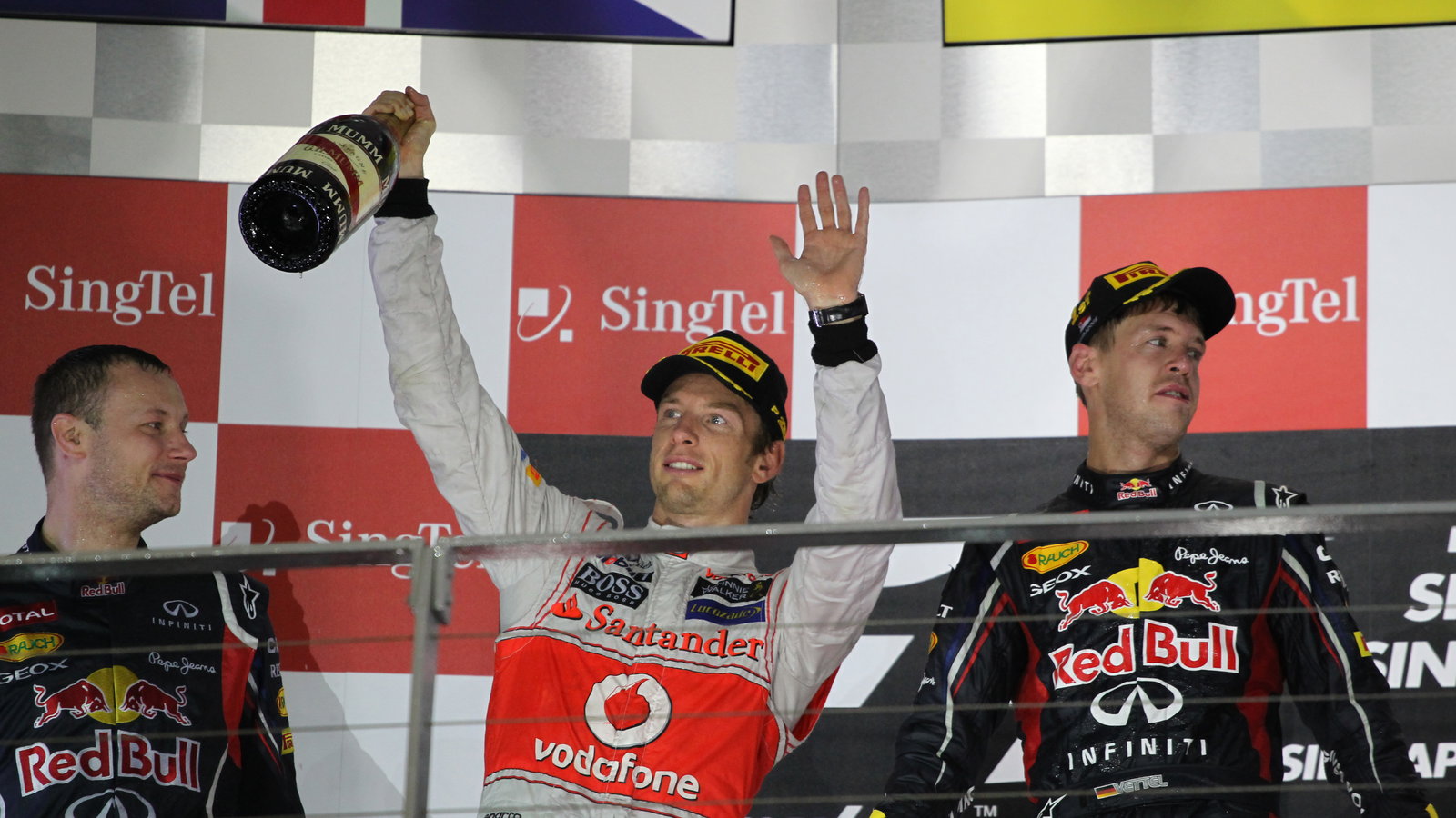 23.09.2012 - Podium: winner Sebastian Vettel (GER) Red Bull Racing RB8, 2nd Jenson Button (GBR) McLa