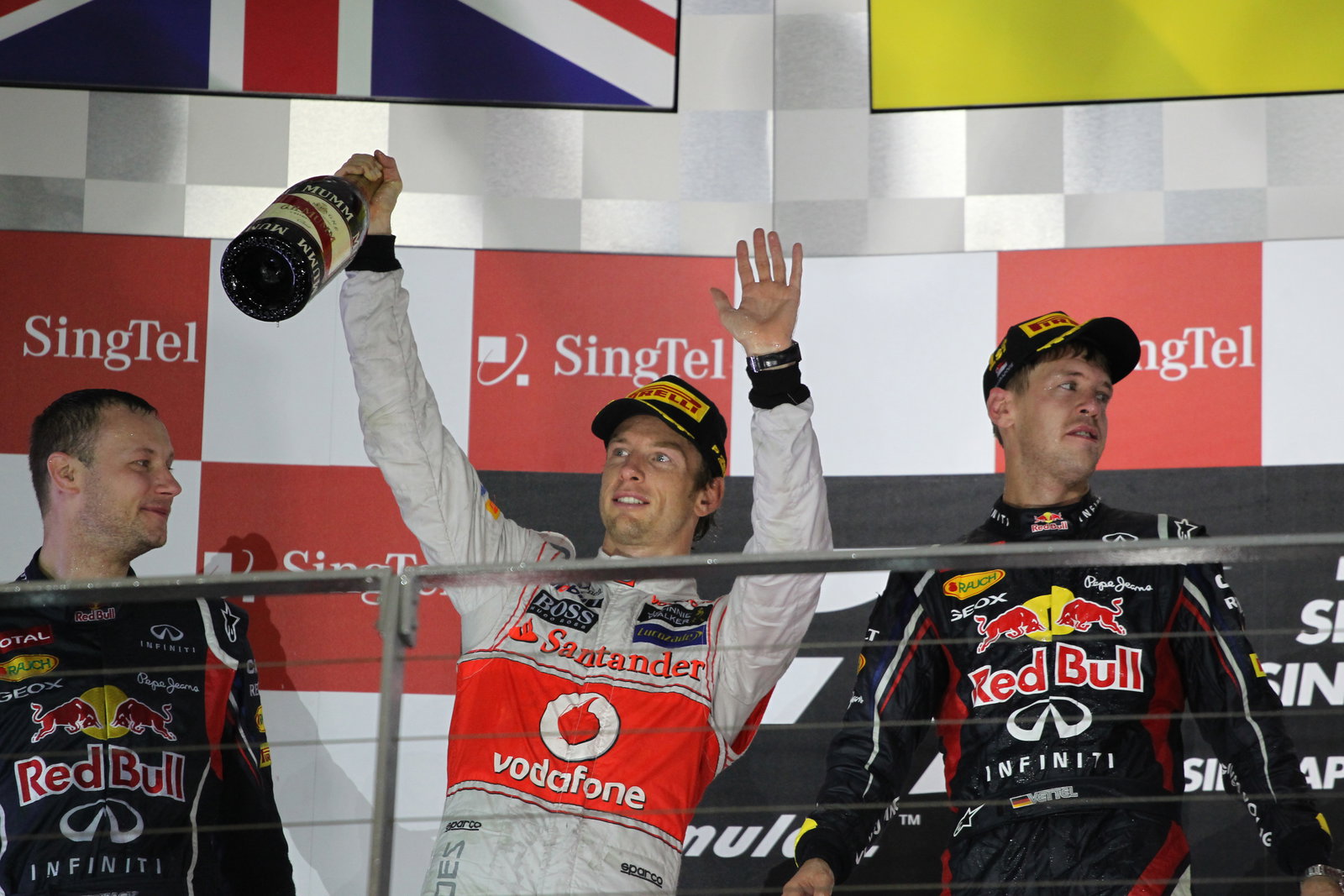 23.09.2012 - Podium: winner Sebastian Vettel (GER) Red Bull Racing RB8, 2nd Jenson Button (GBR) McLa