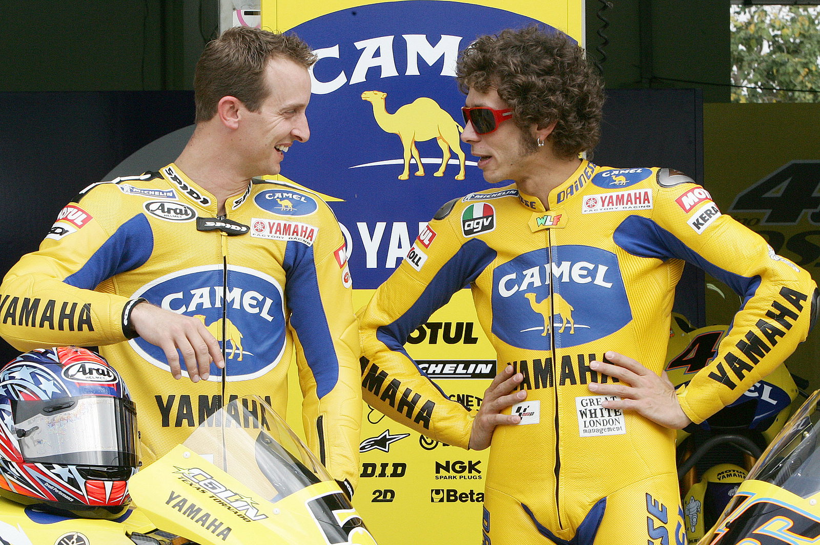 Edwards and Rossi in 2006 Camel colours, Sepang MotoGP tests, January 2006