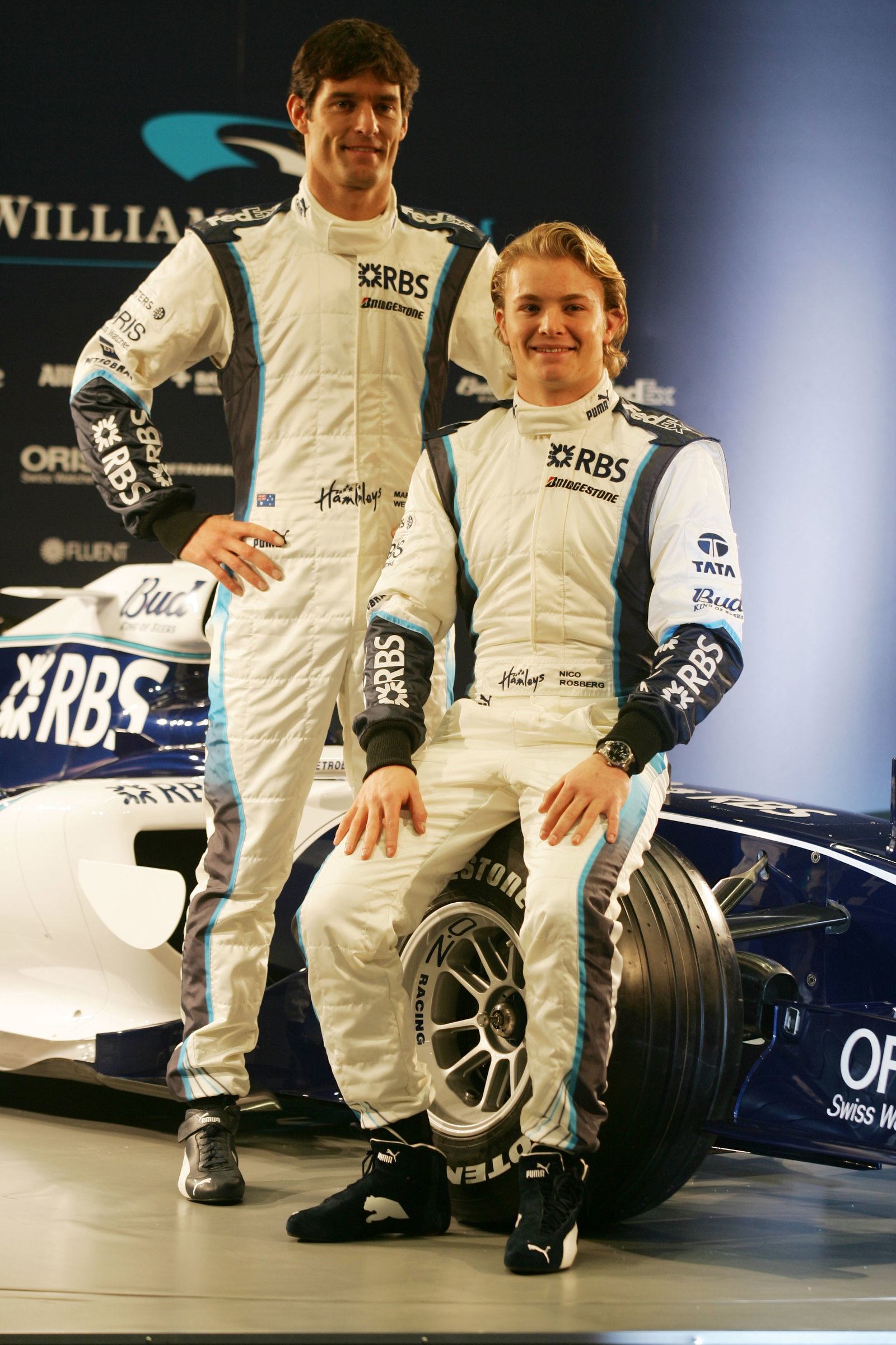 Mark Webber and Nico Rosberg with the new Williams-Cosworth FW28