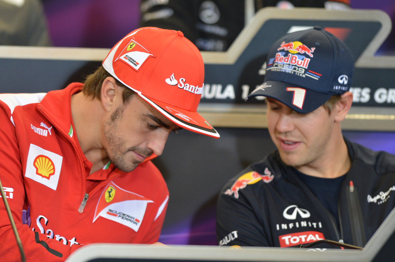 15.11.2012 - Press Conference: Fernando Alonso (ESP) Scuderia Ferrari F2012 and Sebastian Vettel (GE