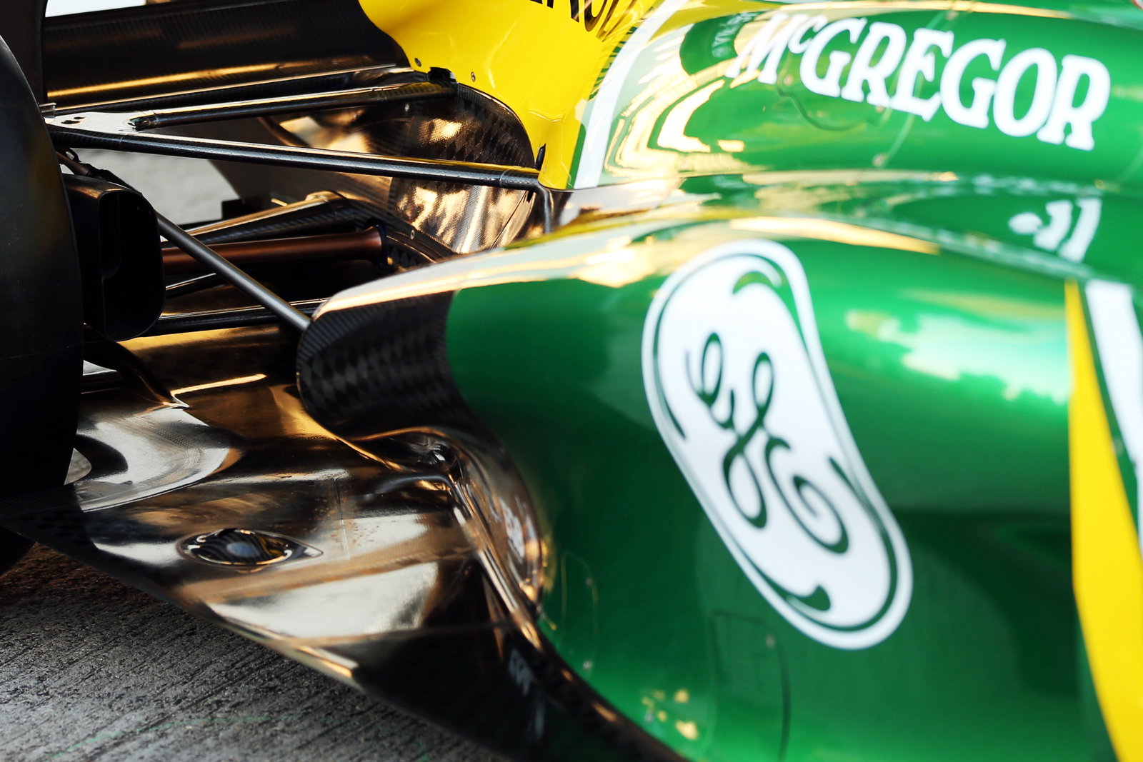 Caterham CT03 rear suspension and exhaust detail.