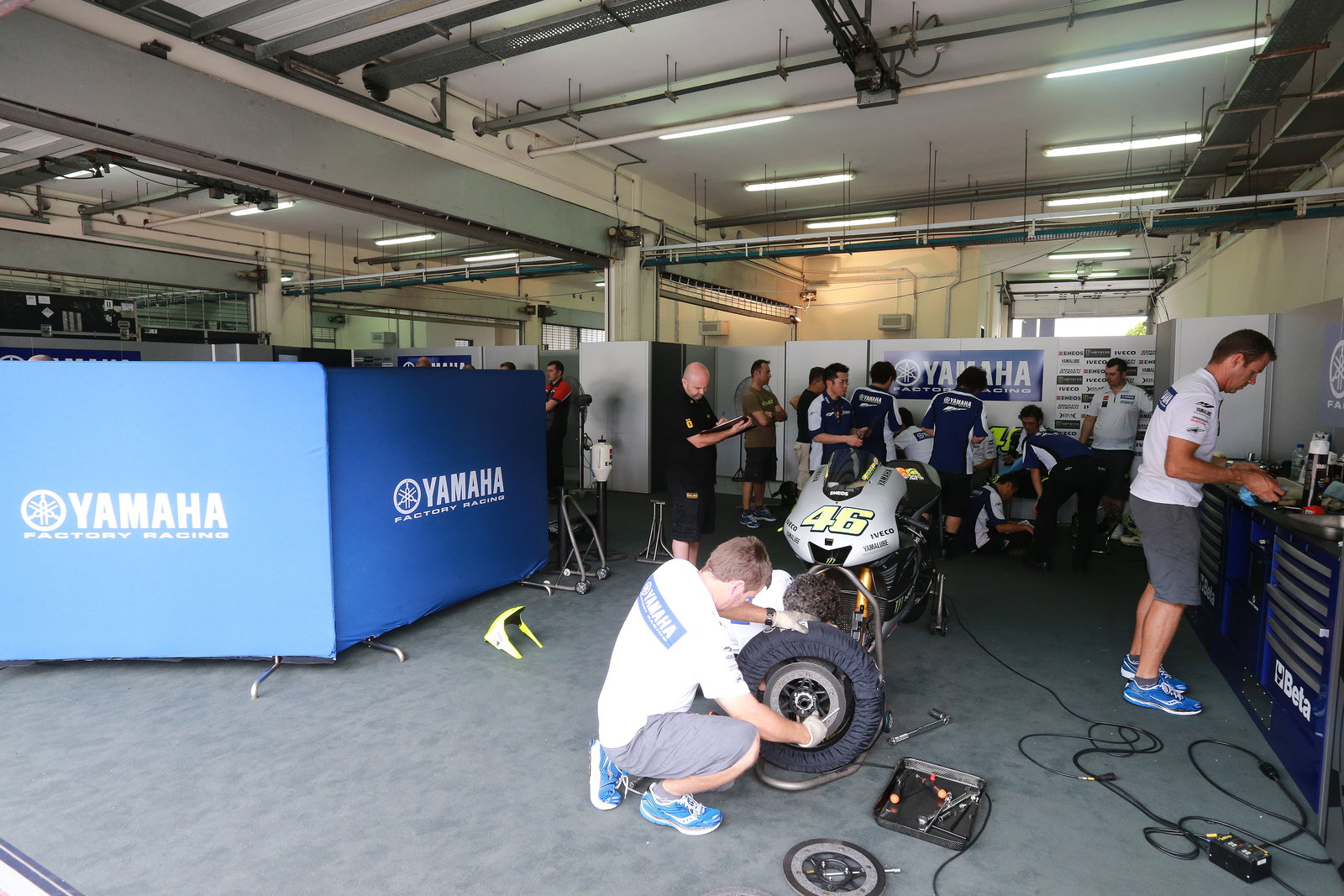 Rossi's garage, no wall but curtain divider, Sepang 2 tests, February 2013