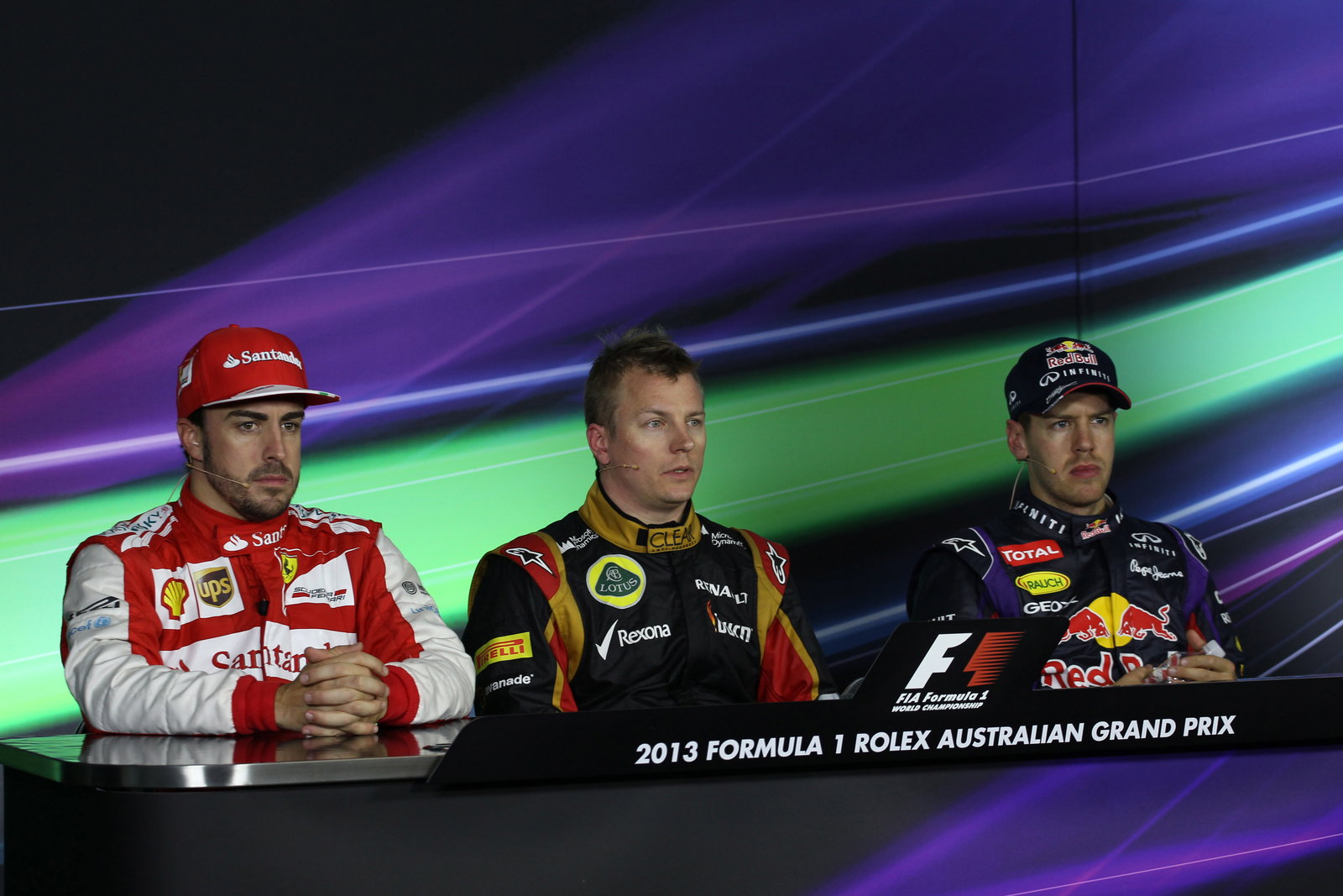 17.03.2013- Race, Press conference, Fernando Alonso (ESP) Scuderia Ferrari F138 and Kimi Raikkonen (