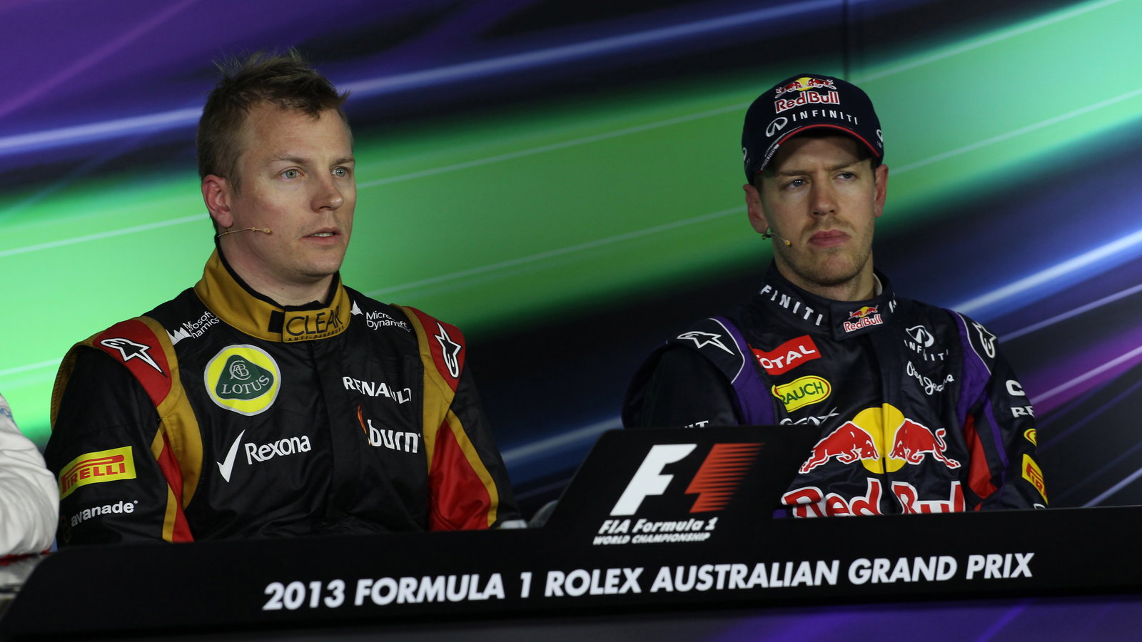 17.03.2013- Race, Press conference, Kimi Raikkonen (FIN) Lotus F1 Team E21 and Sebastian Vettel (GER