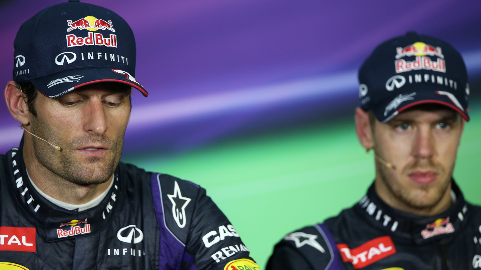 24.03.2013- Race, press conference; Mark Webber (AUS) Red Bull Racing RB9 and Sebastian Vettel (GER