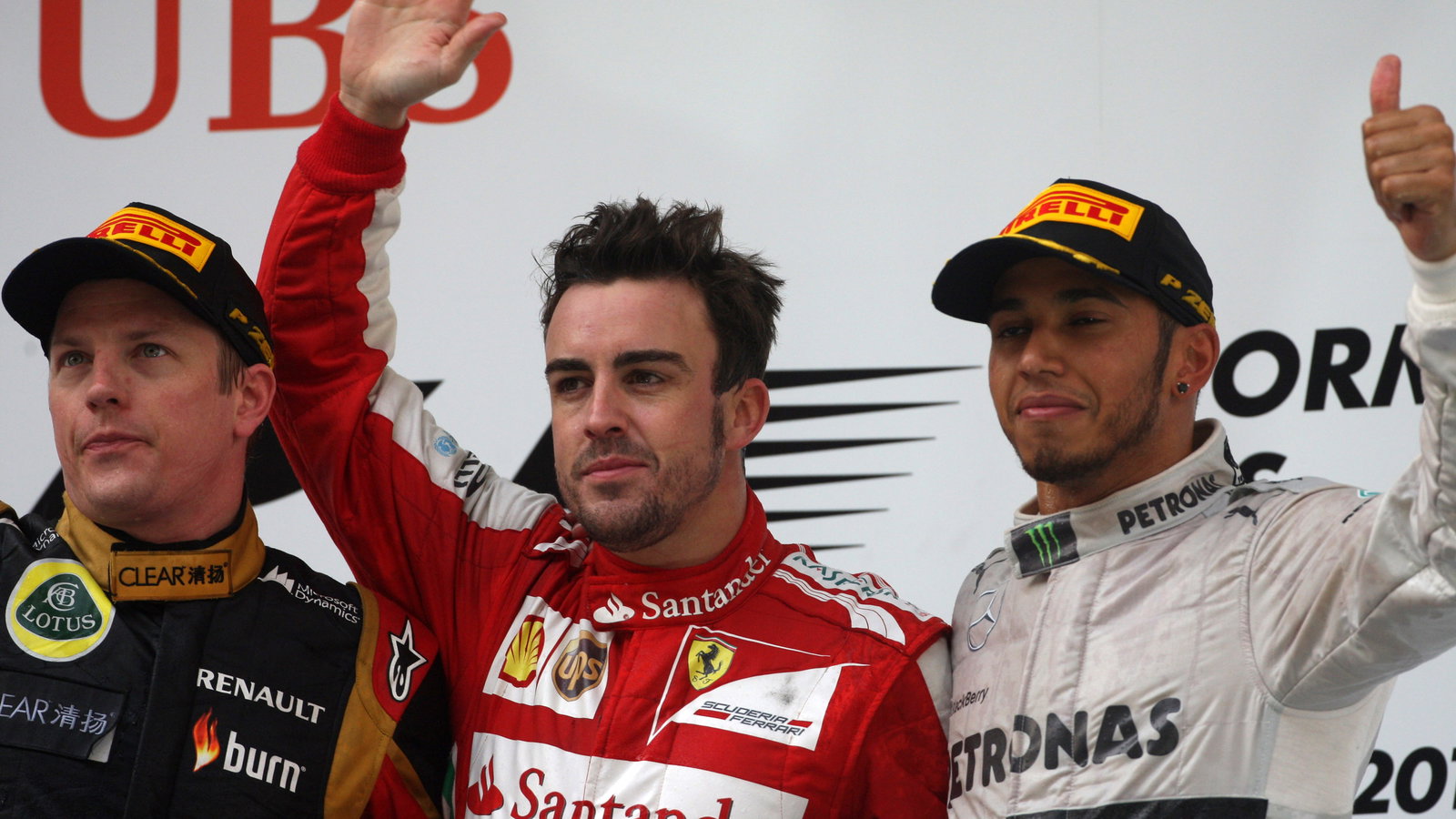 14.04.2013- Race, 2nd position Kimi Raikkonen (FIN) Lotus F1 Team E21, Fernando Alonso (ESP) Scuderi