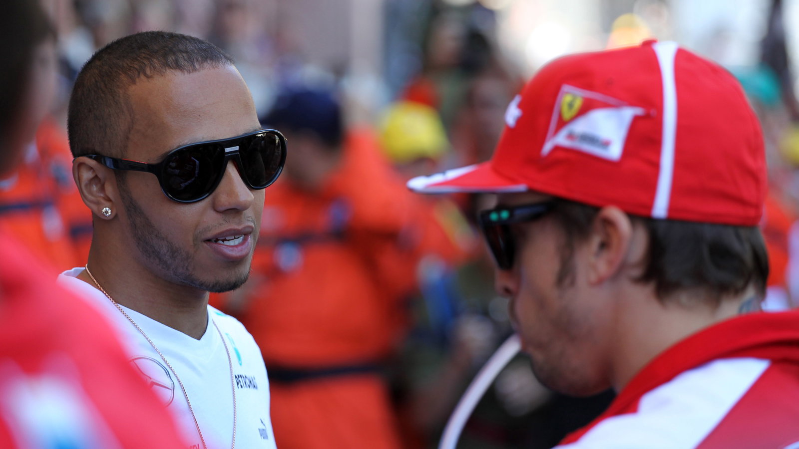 26.05.2013- Lewis Hamilton (GBR) Mercedes AMG F1 W04 and Fernando Alonso (ESP) Scuderia Ferrari F138