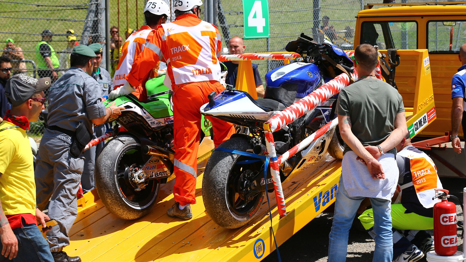 Bautista and Rossi's crashed bikes, Italian MotoGP race, 2013