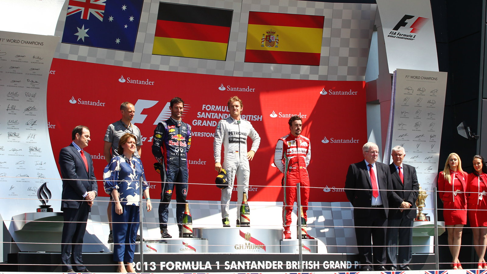 30.06.2013- Podium: winner Nico Rosberg (GER) Mercedes AMG F1 W04, 2nd Mark Webber (AUS) Red Bull Ra