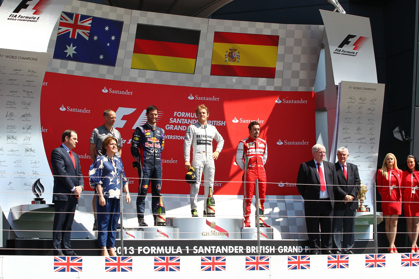 30.06.2013- Podium: winner Nico Rosberg (GER) Mercedes AMG F1 W04, 2nd Mark Webber (AUS) Red Bull Ra