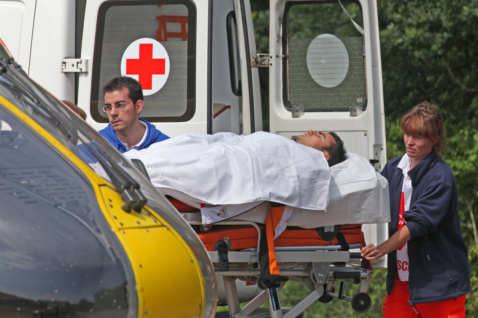 Injured Pedrosa after crash, German MotoGP 2013