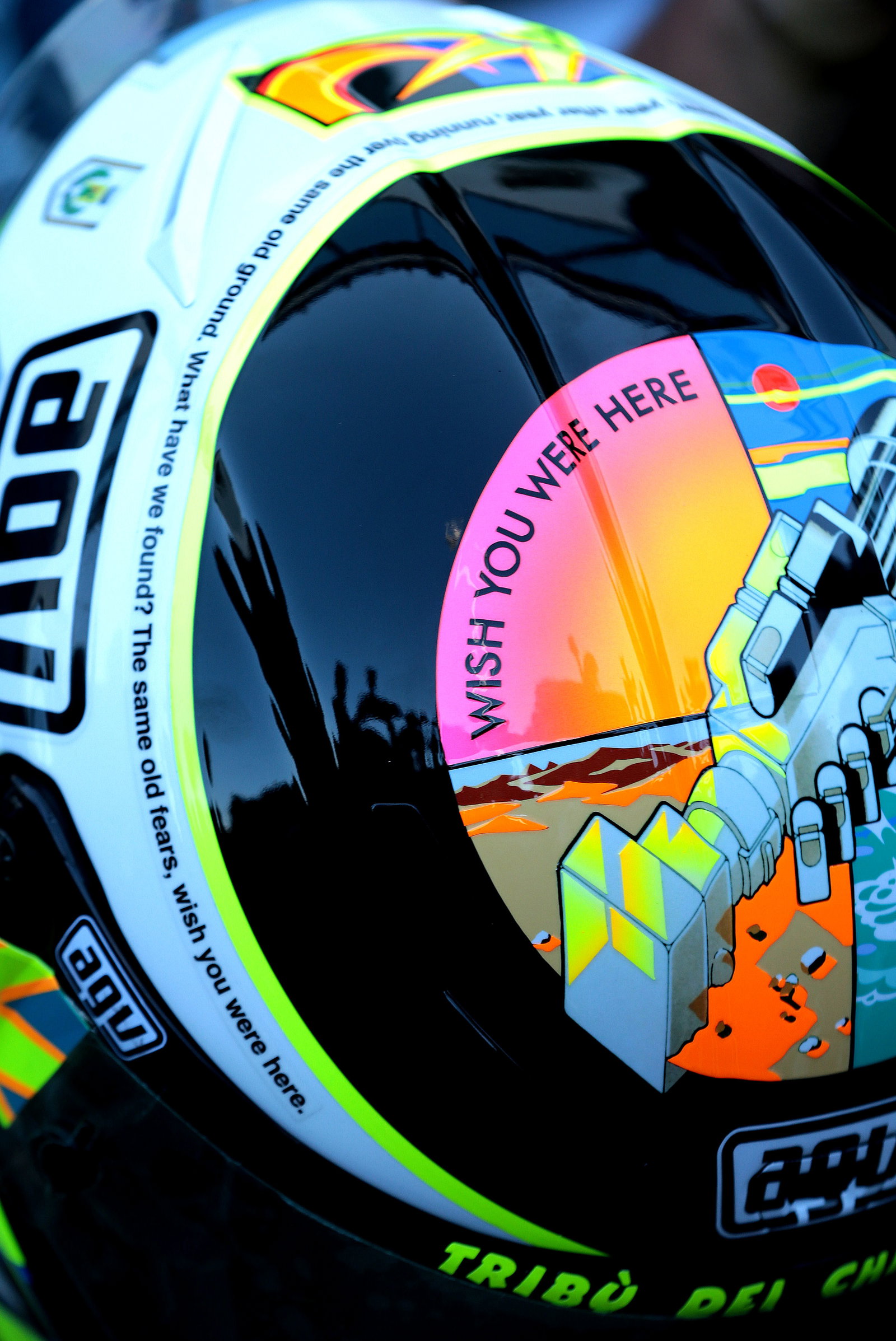 Rossi's 'Wish you were here' helmet, San Marino MotoGP 2013