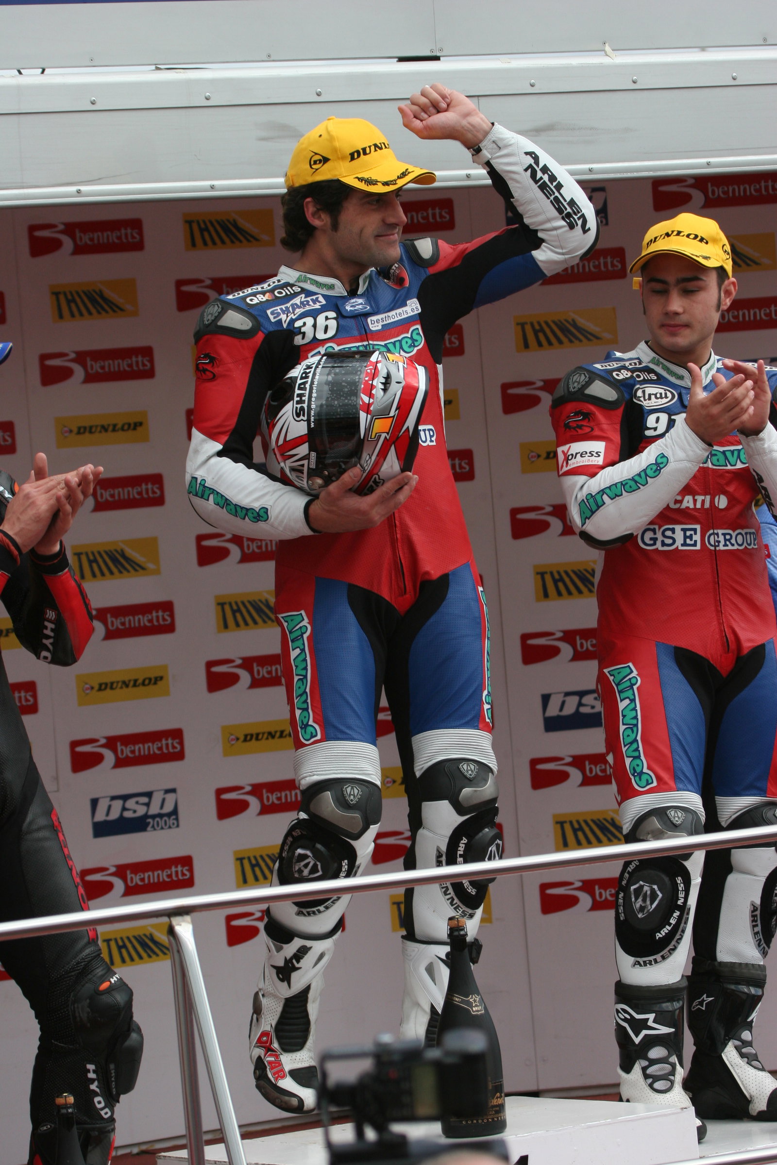 gregorio lavilla and leon haslam podium race 1 thruxton monday 17/04/06