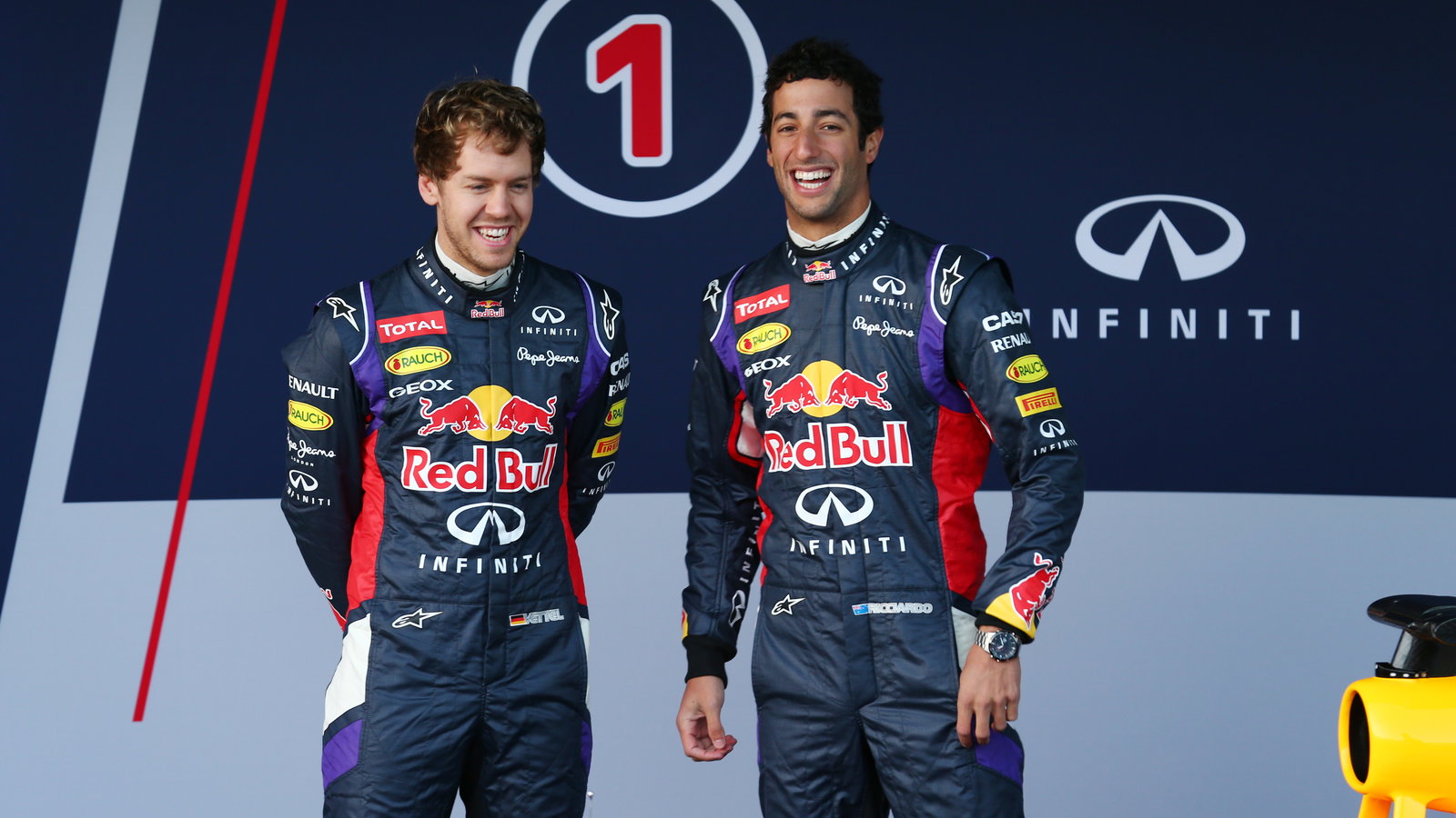 (L to R): Sebastian Vettel (GER) Red Bull Racing and Daniel Ricciardo (AUS) Red Bull Racing at the u
