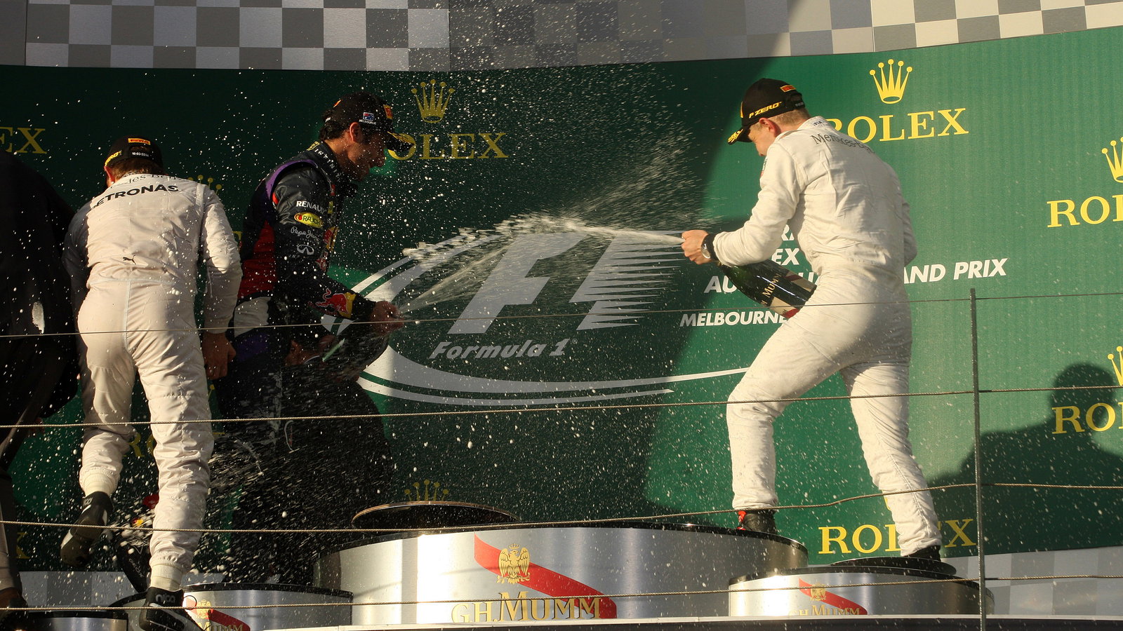 16.03.2014- Race, 1st position Nico Rosberg (GER) Mercedes AMG F1 W05, 2nd position Daniel Ricciardo