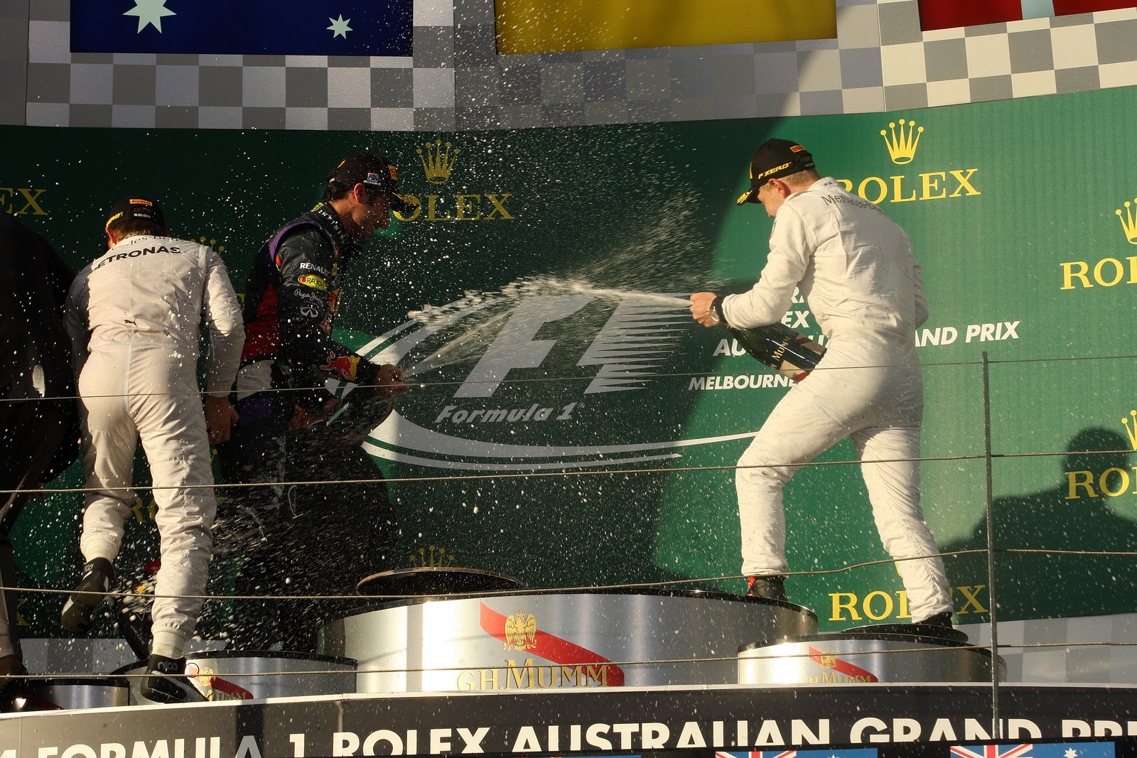 16.03.2014- Race, 1st position Nico Rosberg (GER) Mercedes AMG F1 W05, 2nd position Daniel Ricciardo