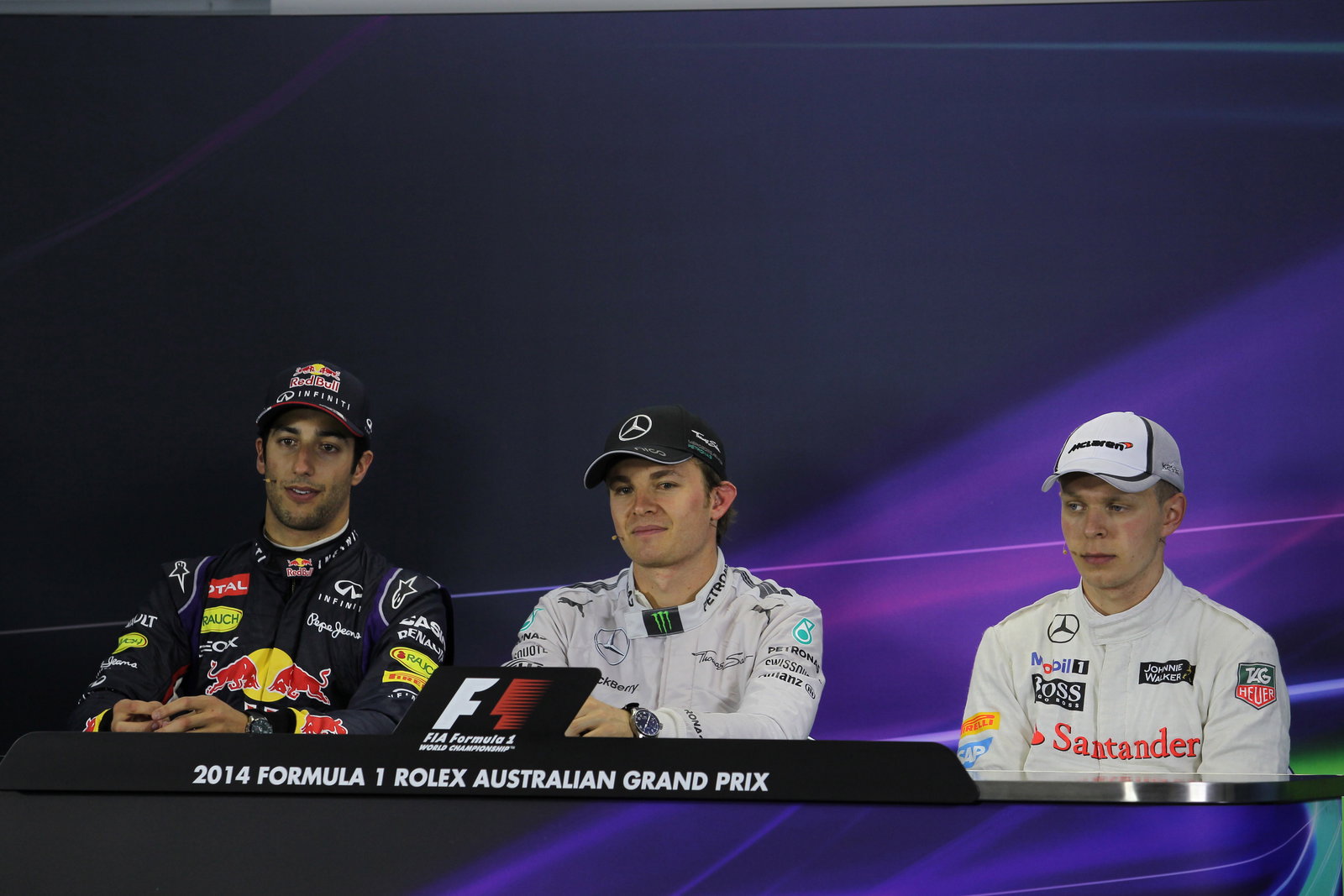 16.03.2014- Race, Press conference,Daniel Ricciardo (AUS) Red Bull Racing RB10, Nico Rosberg (GER) M
